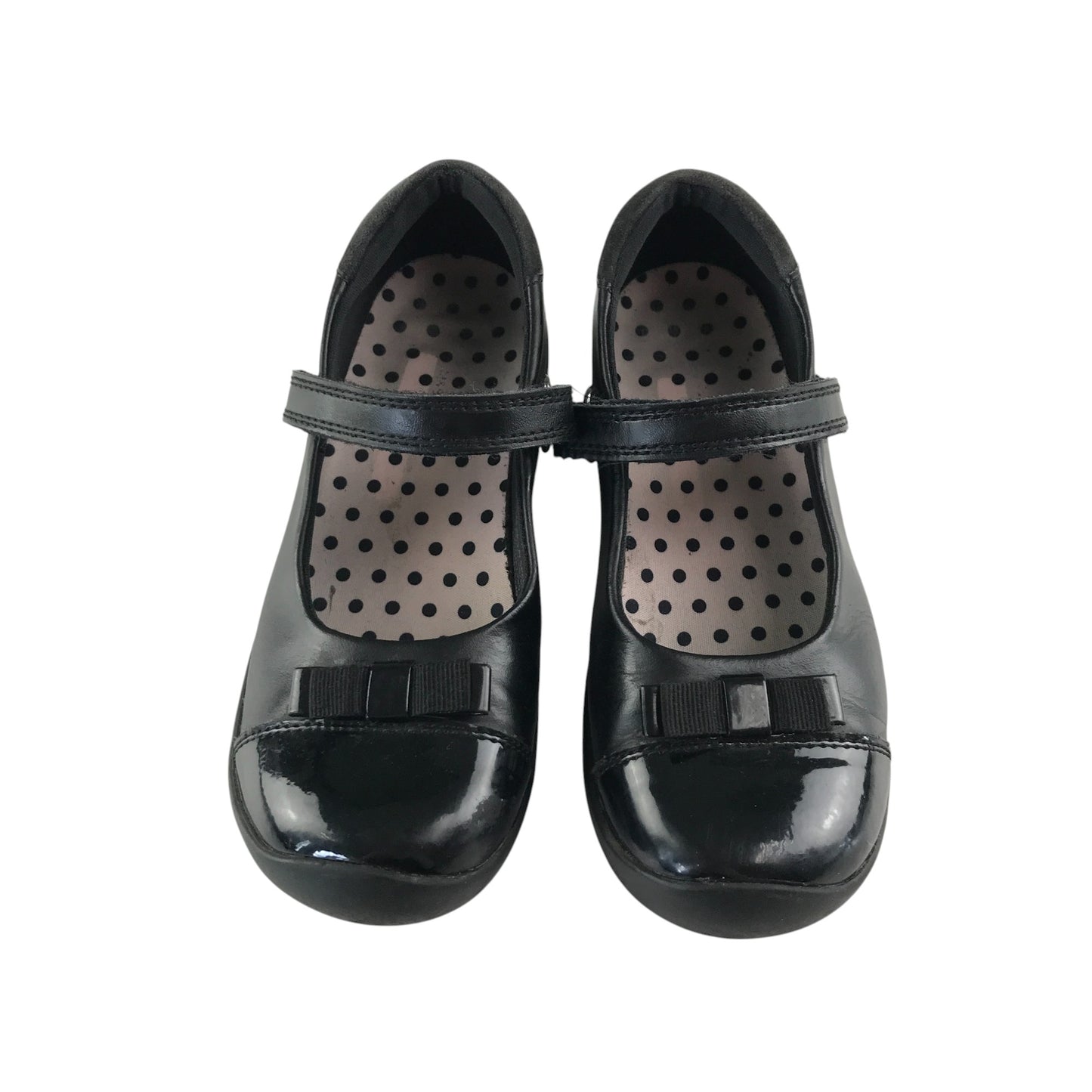M&S pumps shoe size 12.5 junior black with glossy tips bowtie and strap