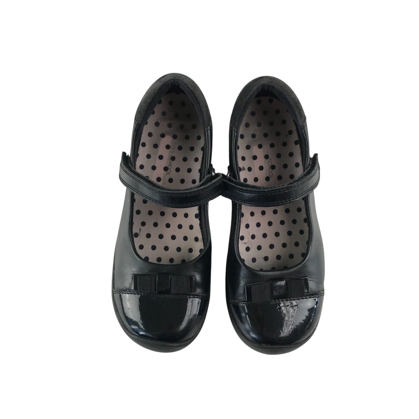 M&S pumps shoe size 12.5 junior black with glossy tips bowtie and strap