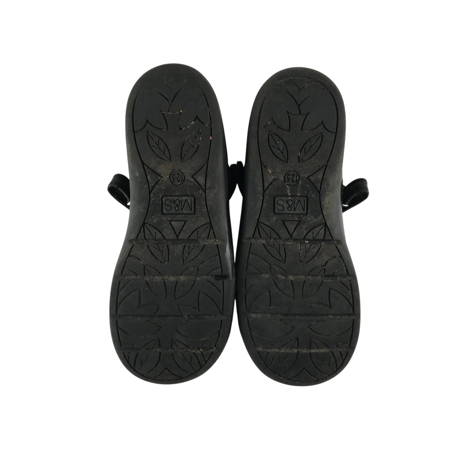 M&S pumps shoe size 12.5 junior black with glossy tips bowtie and strap