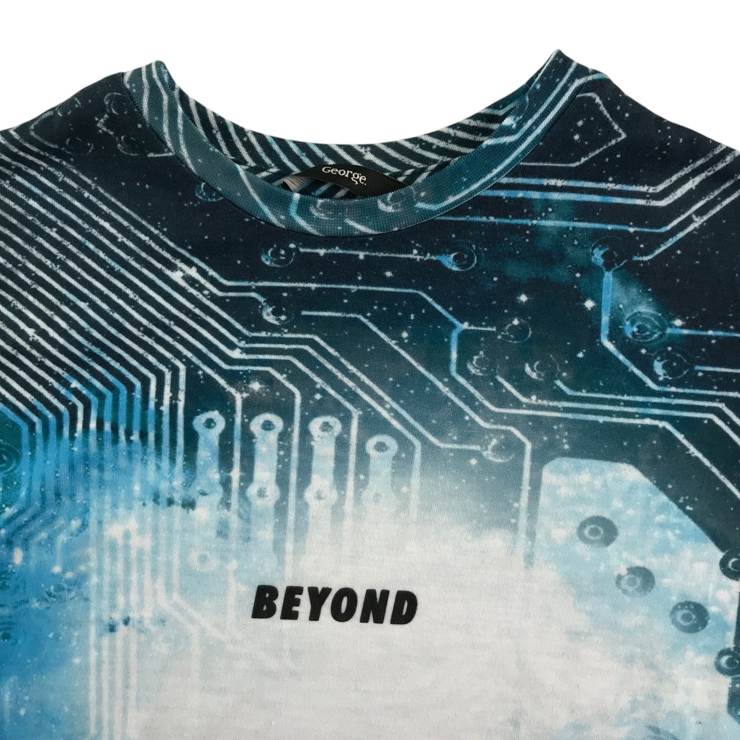 George t-shirt 6-7 years blue futuristic print with text