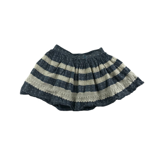 Monsoon skirt 5-6 year blue and white striped with pattern detailing cotton