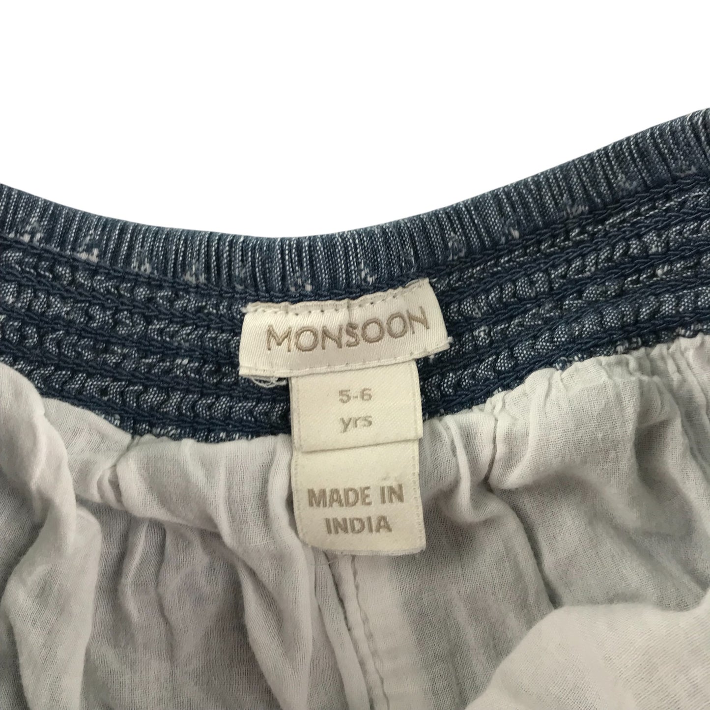 Monsoon skirt 5-6 year blue and white striped with pattern detailing cotton