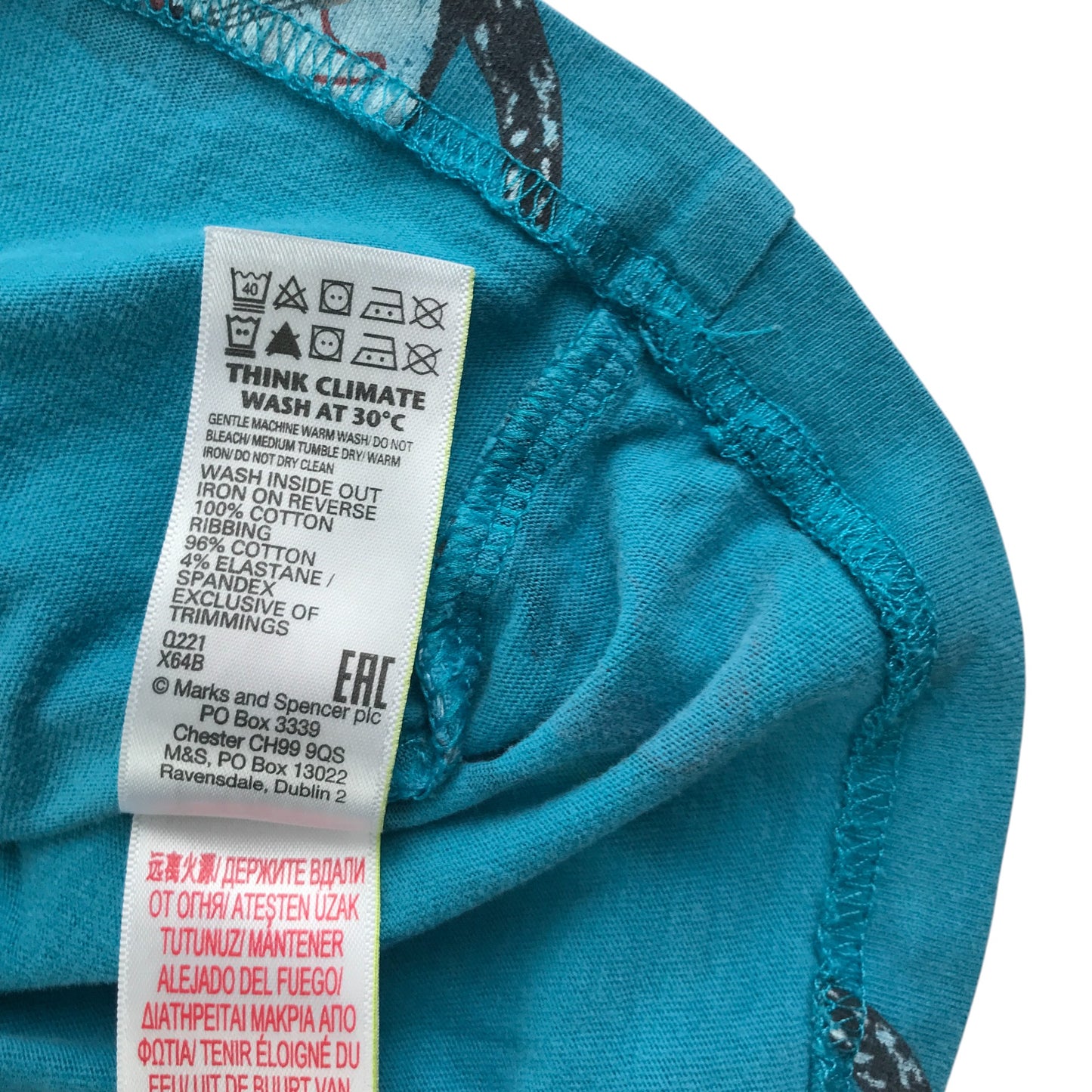 M&S t-shirt 6-7 years blue long sleeve penguin graphic print cotton