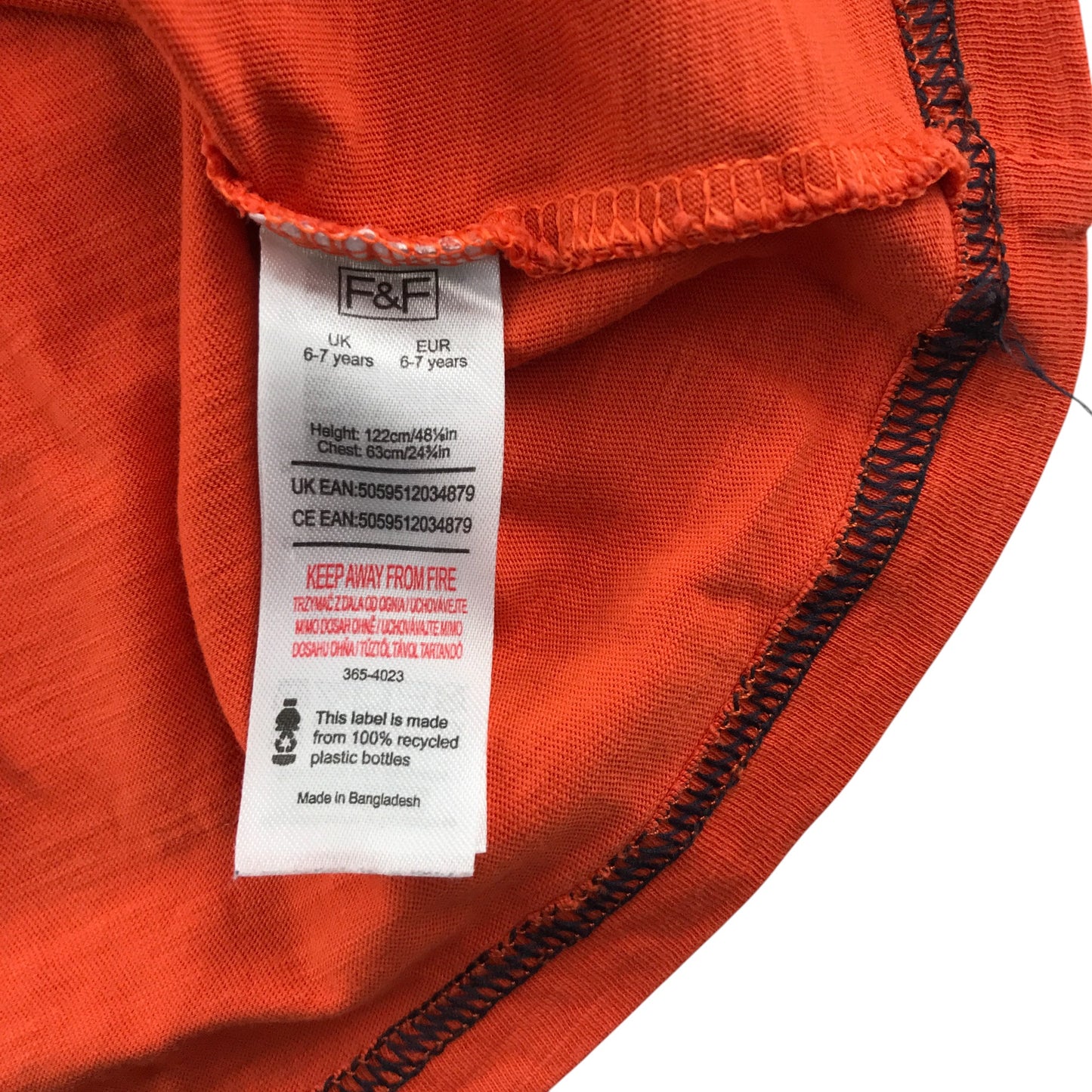 F&F t-shirt 6-7 years orange long sleeve with dinosaur embroidery cotton