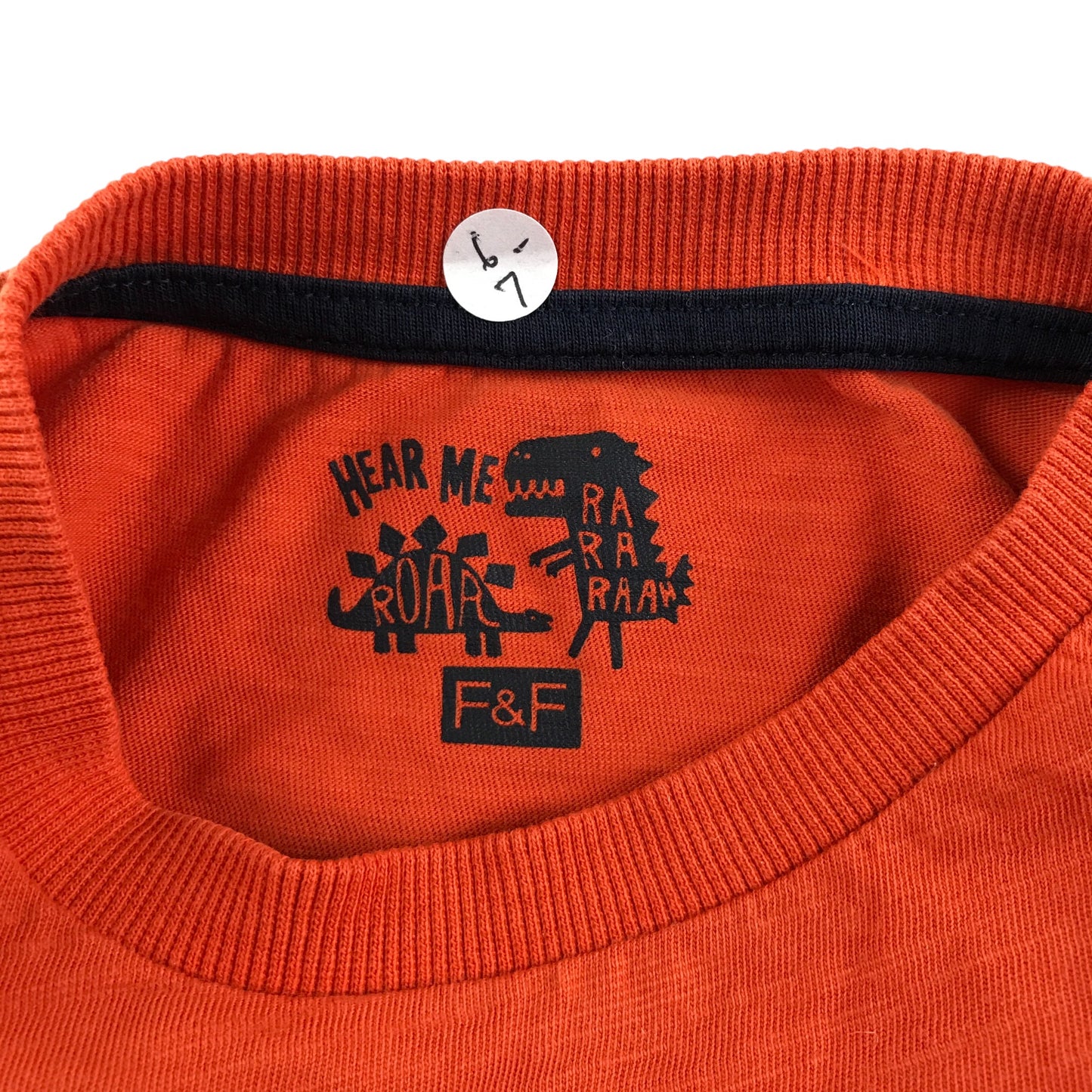 F&F t-shirt 6-7 years orange long sleeve with dinosaur embroidery cotton