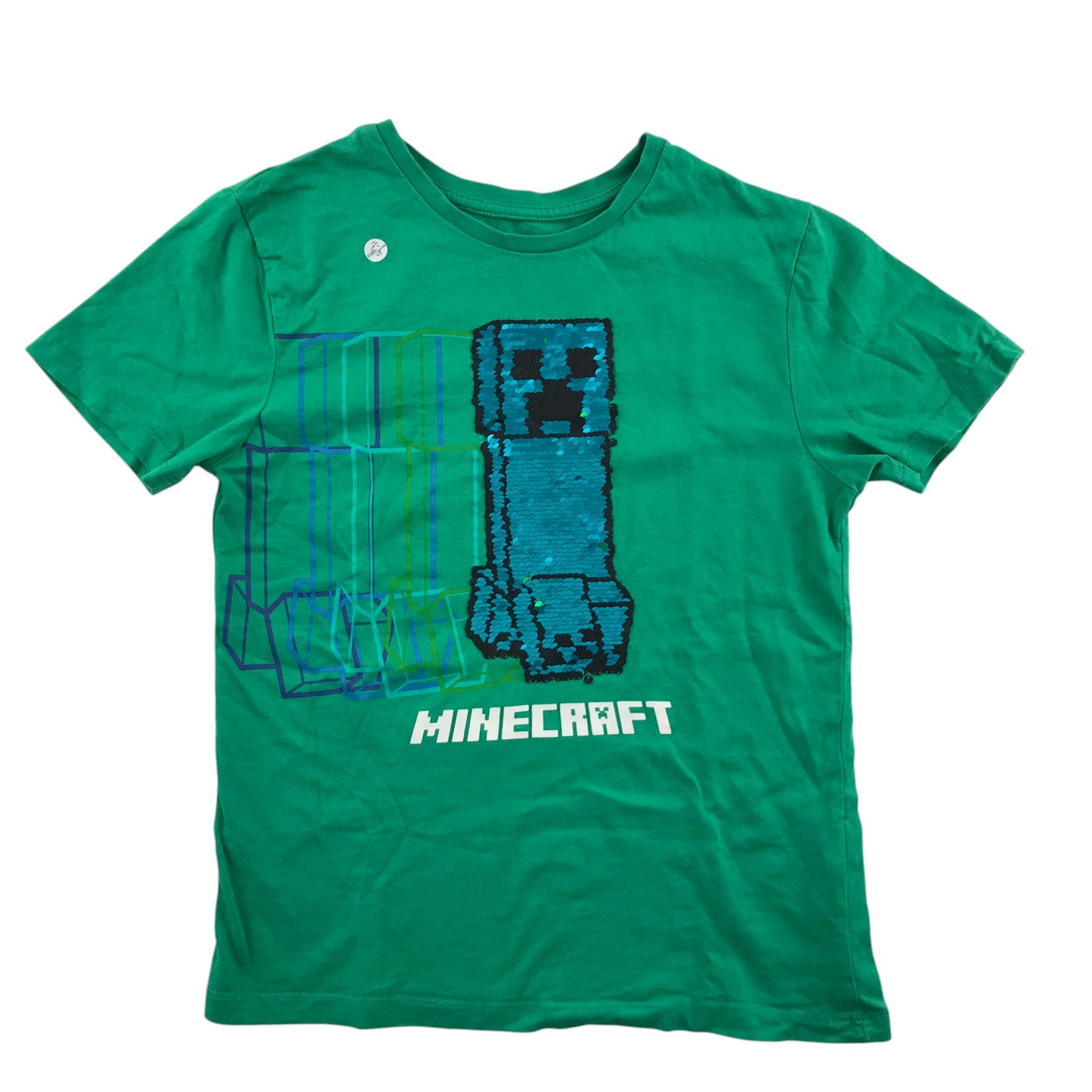 Primark Mojang t-shirt 7-8 years green minecraft flip sequin graphic cotton