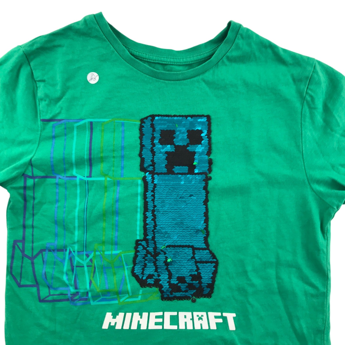 Primark Mojang t-shirt 7-8 years green minecraft flip sequin graphic cotton