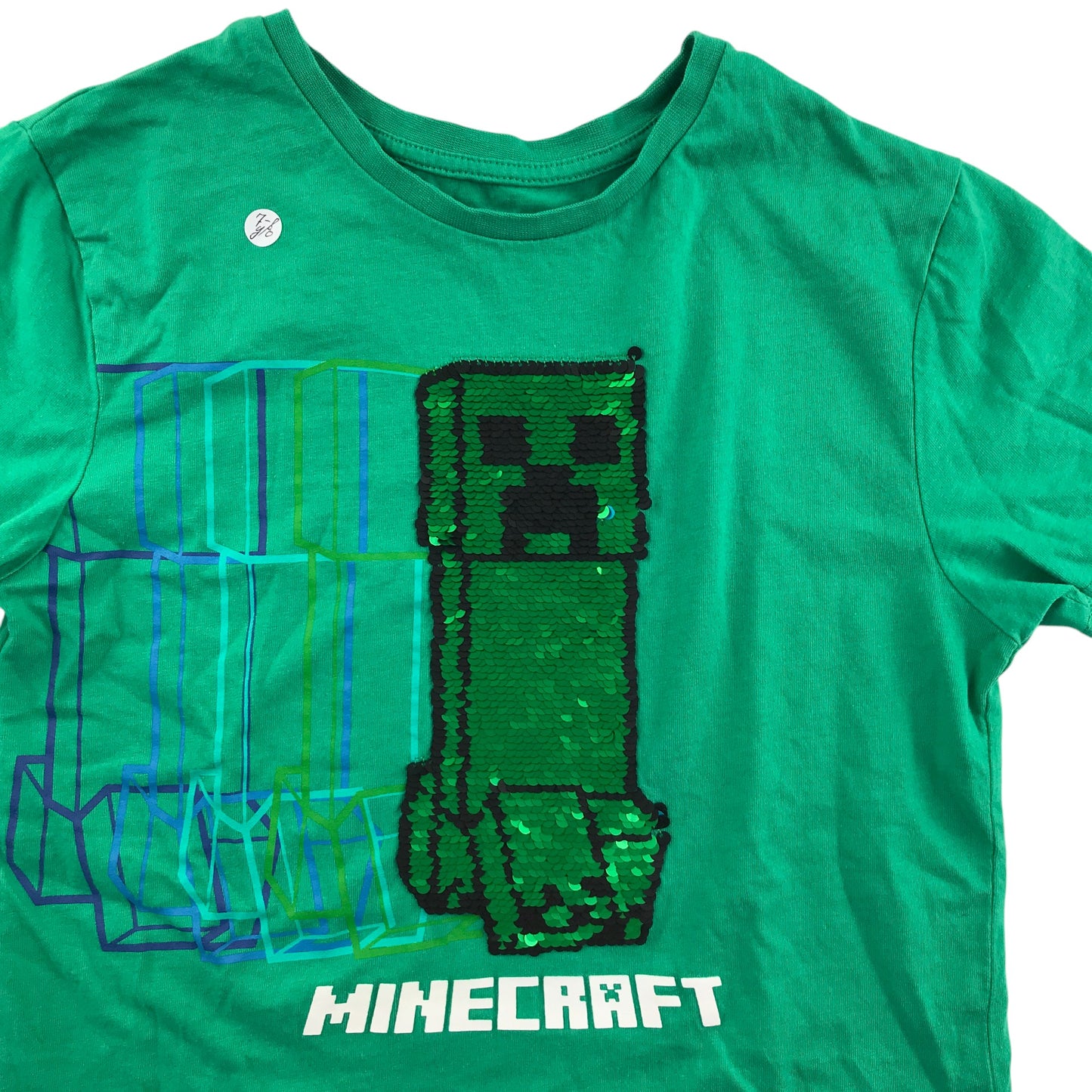 Primark Mojang t-shirt 7-8 years green minecraft flip sequin graphic cotton