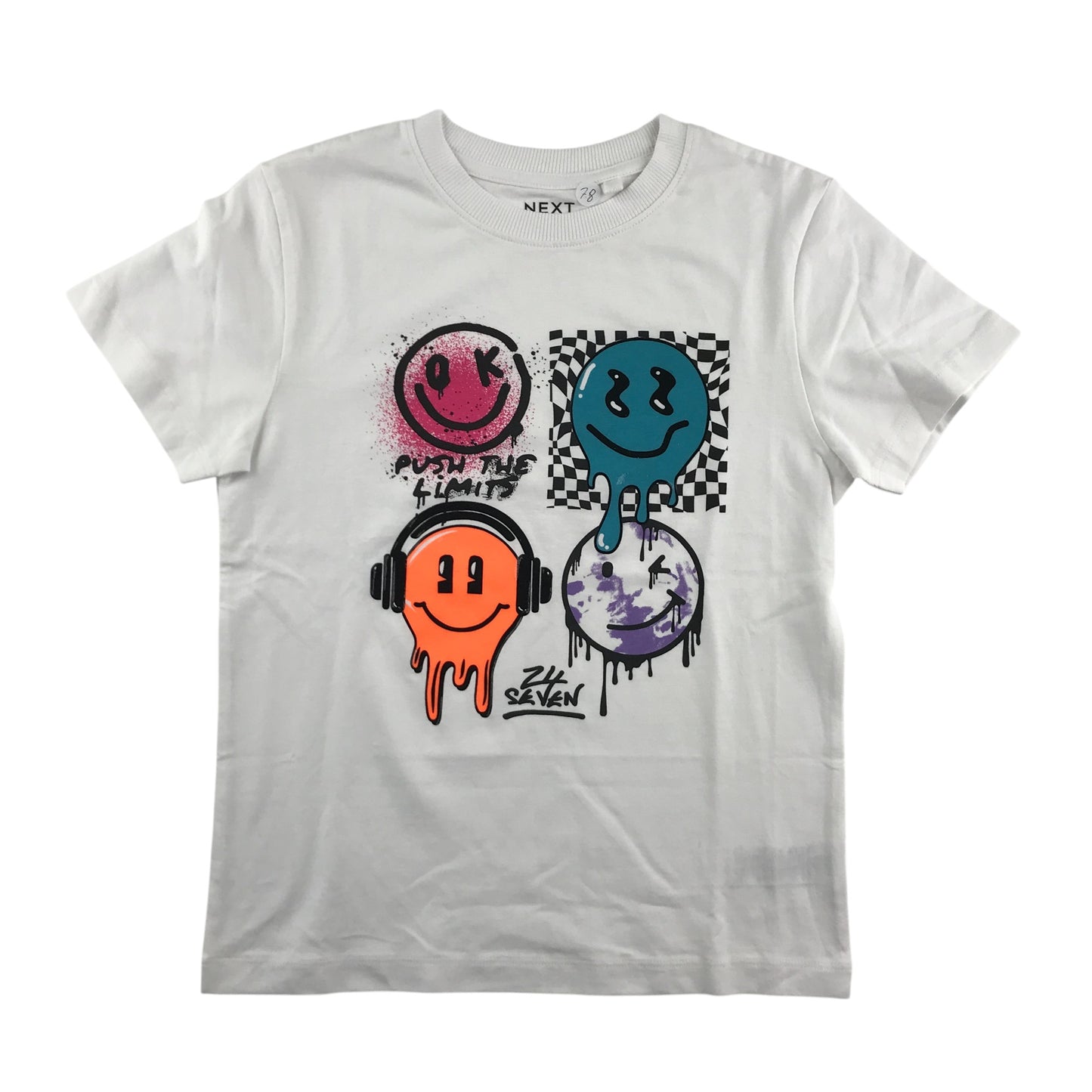 Next t-shirt Age 7 white crew neck smiley graphic cotton
