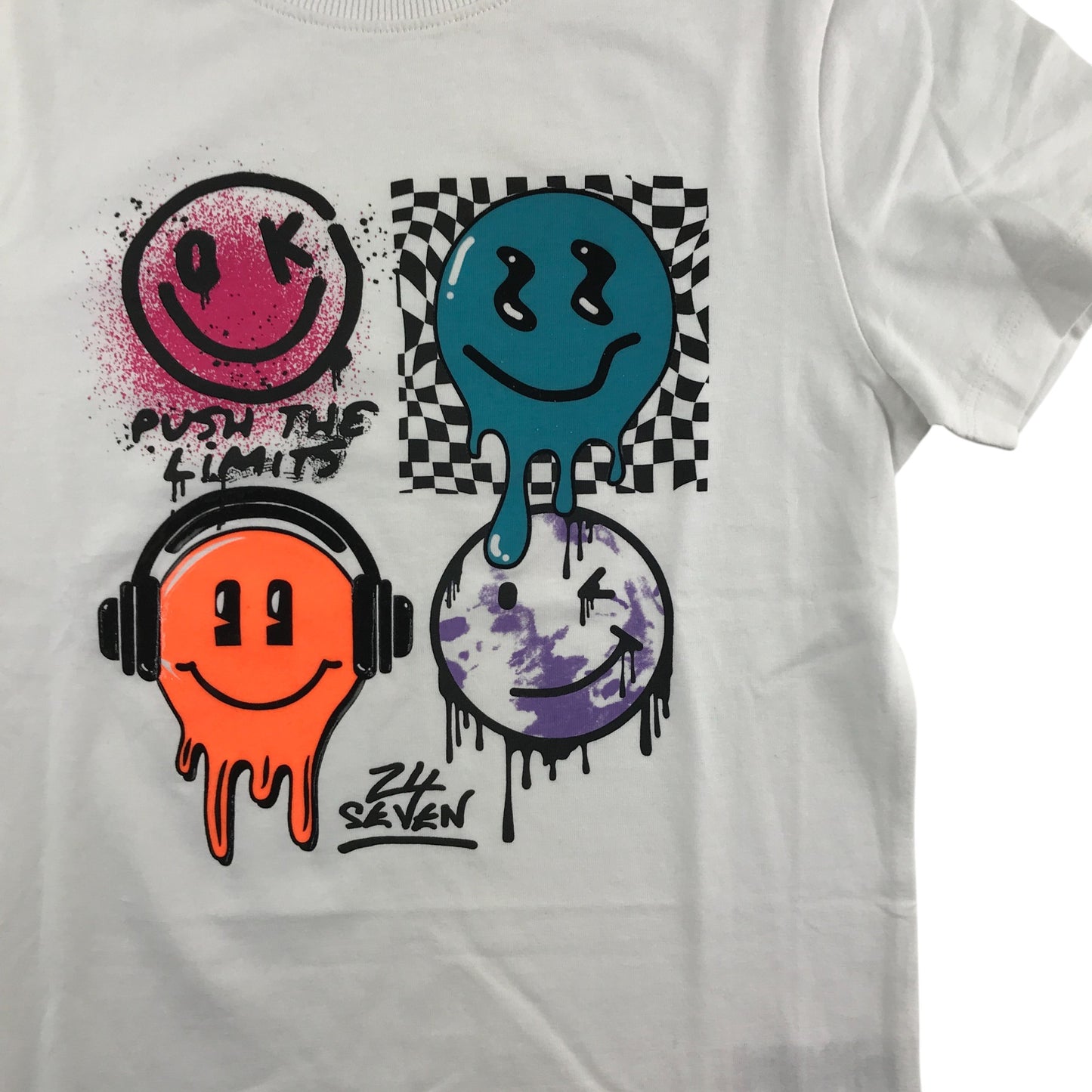 Next t-shirt Age 7 white crew neck smiley graphic cotton