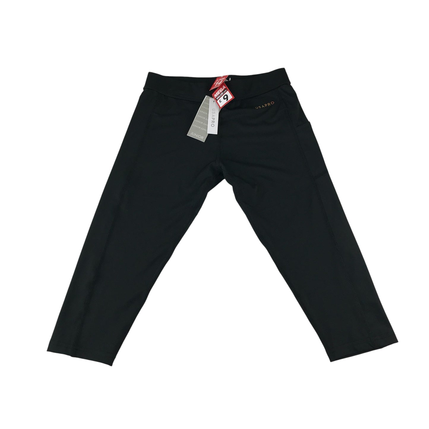 USA Pro sport leggings 11-12 years black plain with elasticated waistband