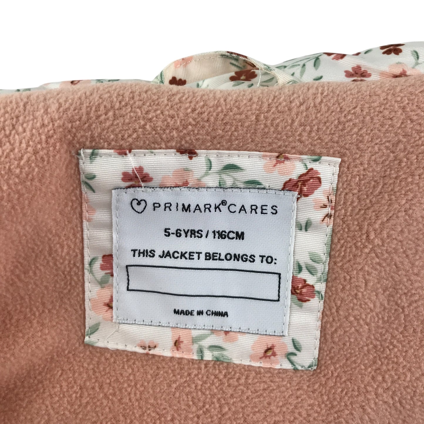 Primark jacket 5-6 years white floral print with fleece lining
