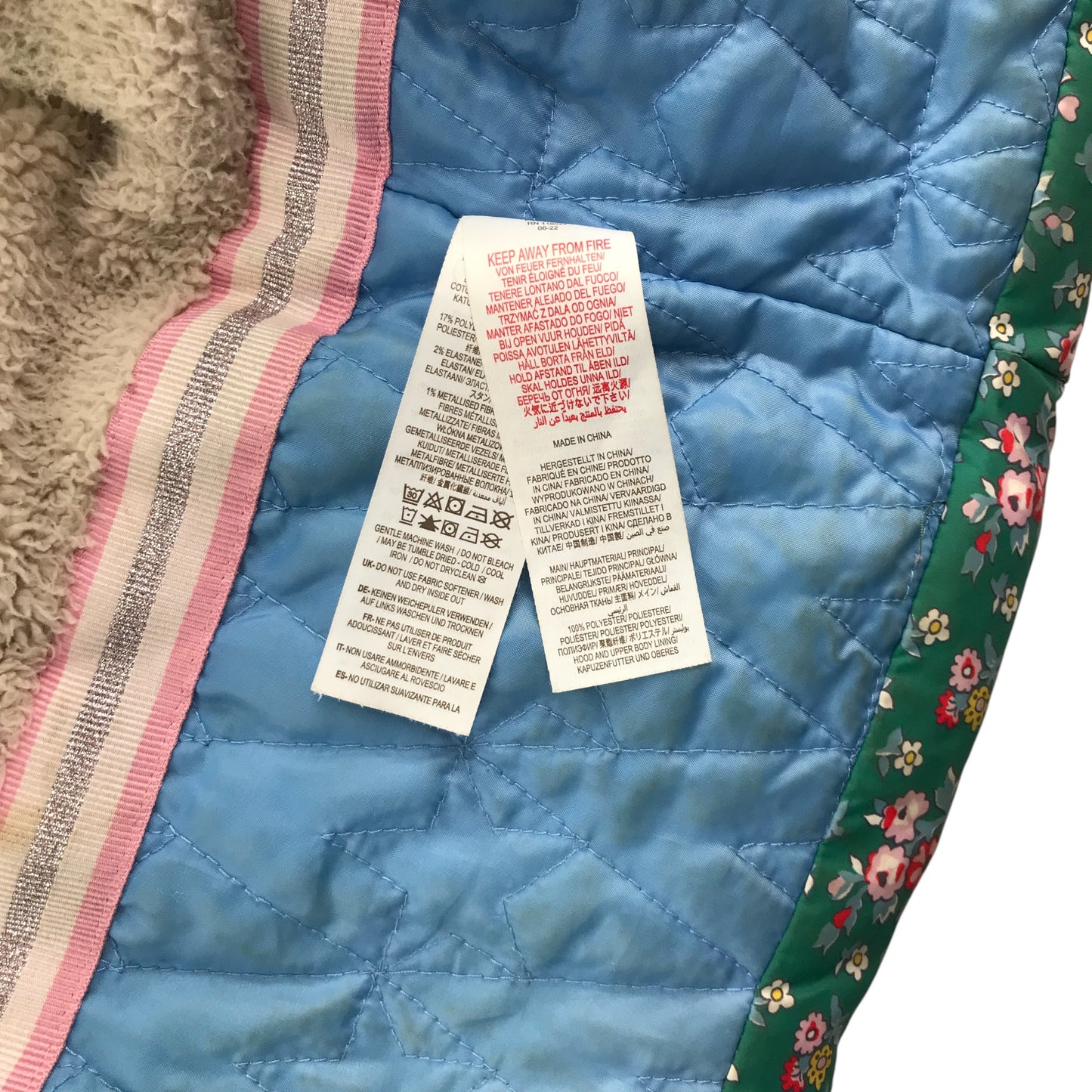 Boden jacket 7-8 years green floral print puffer with fluffy lining