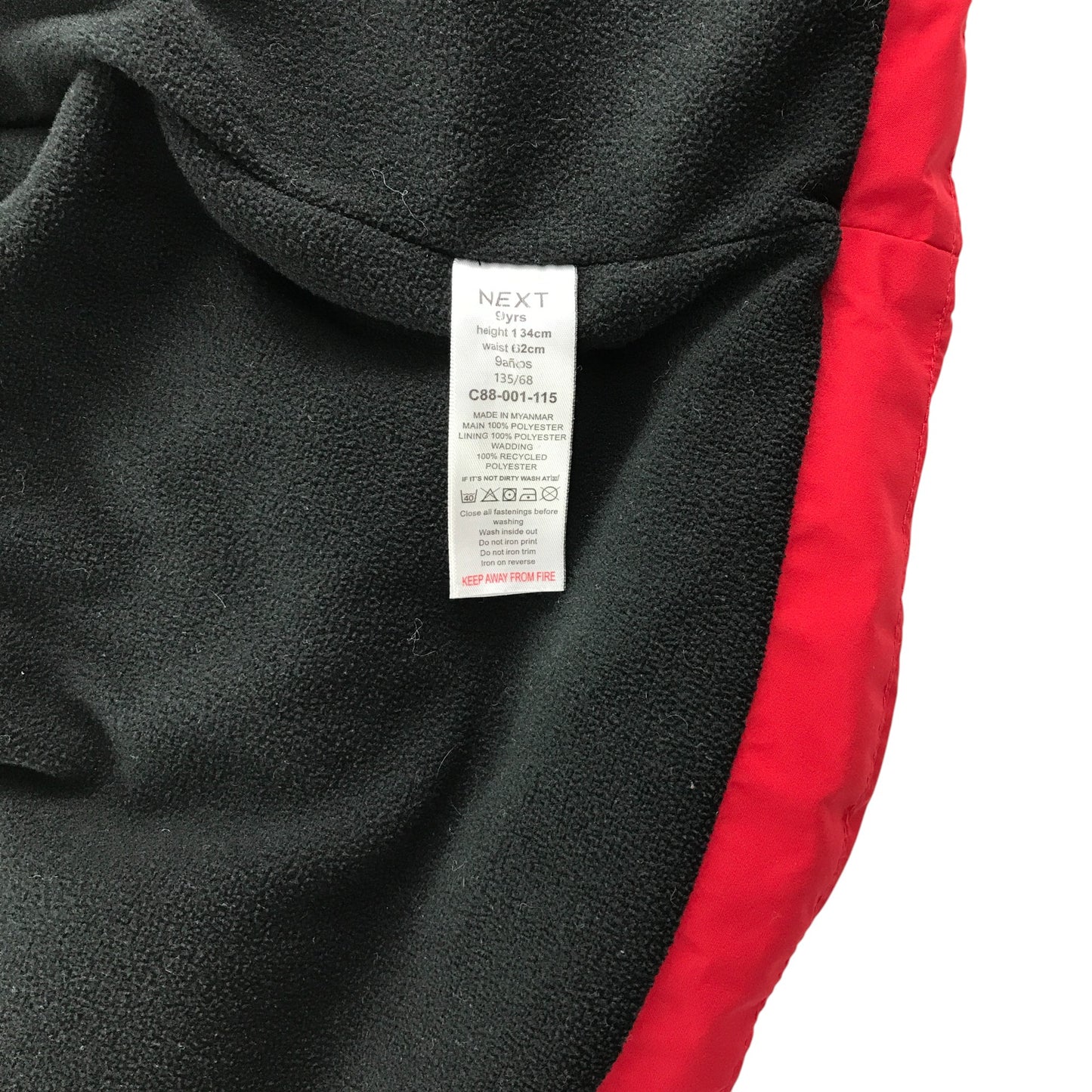 Next jacket 8-9 years red and black puffer with fleece lining