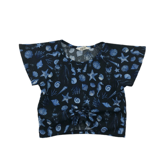 H&M Top Age 8 Black and Blue Seashell Pattern Cropped