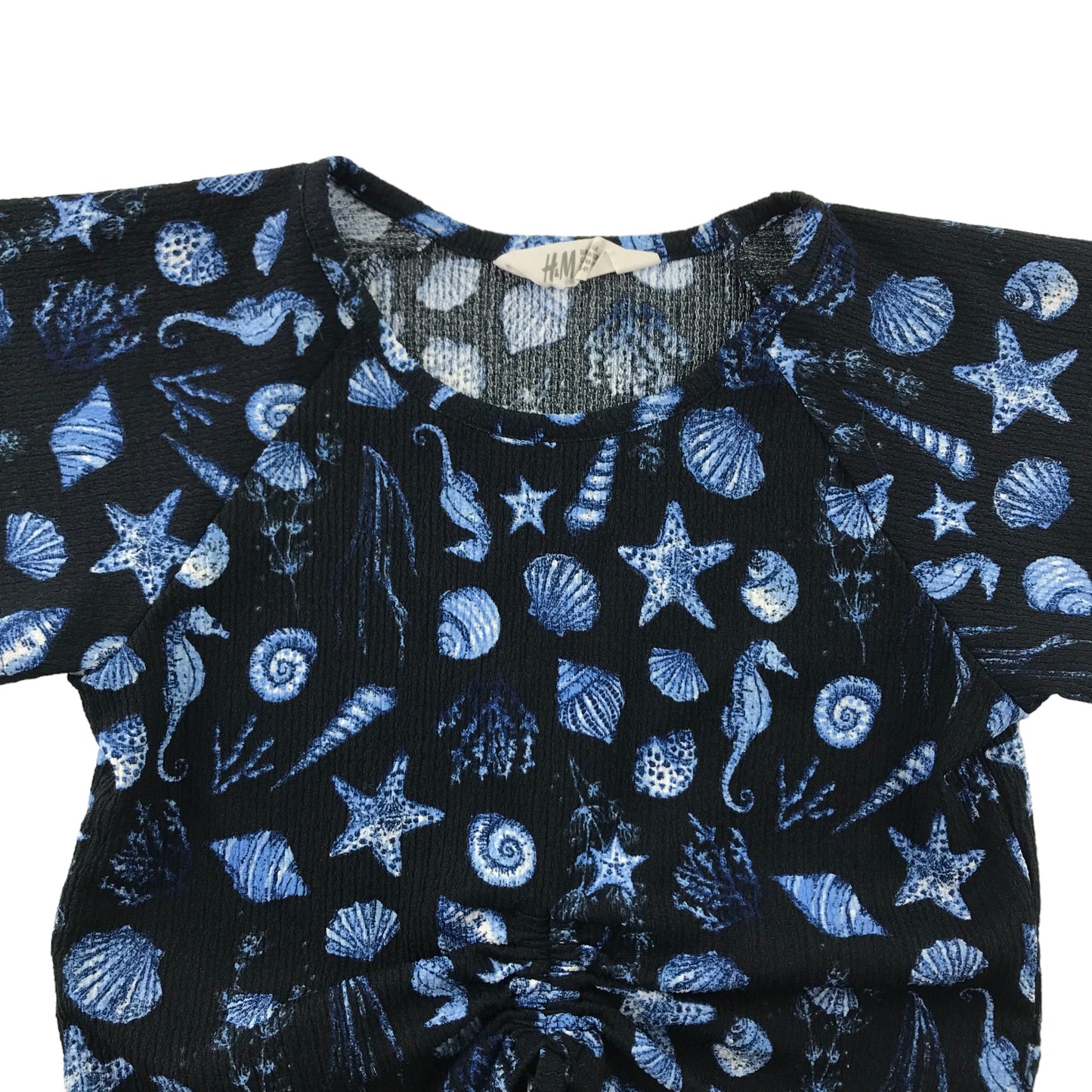 H&M Top Age 8 Black and Blue Seashell Pattern Cropped