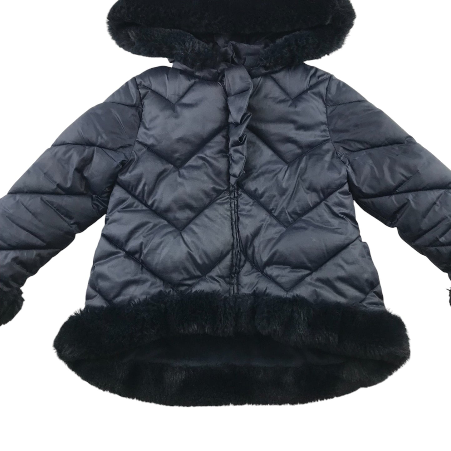 Abel and Lula 5-6 Years Navy Puffer Jacket with Fluffy Trim Around Hood Arms and Waist