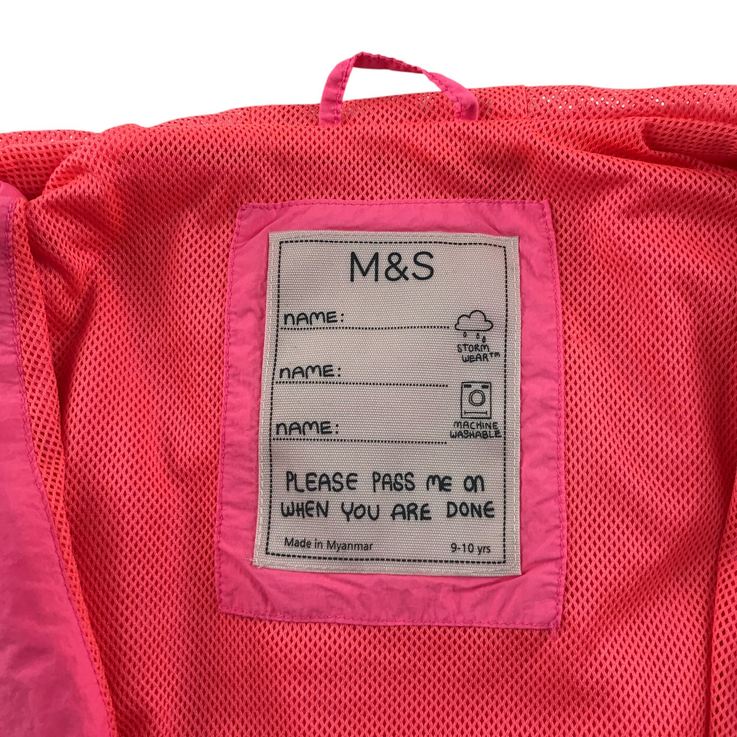 M&S light jacket 9-10 years pink light weight shower proof mesh lining