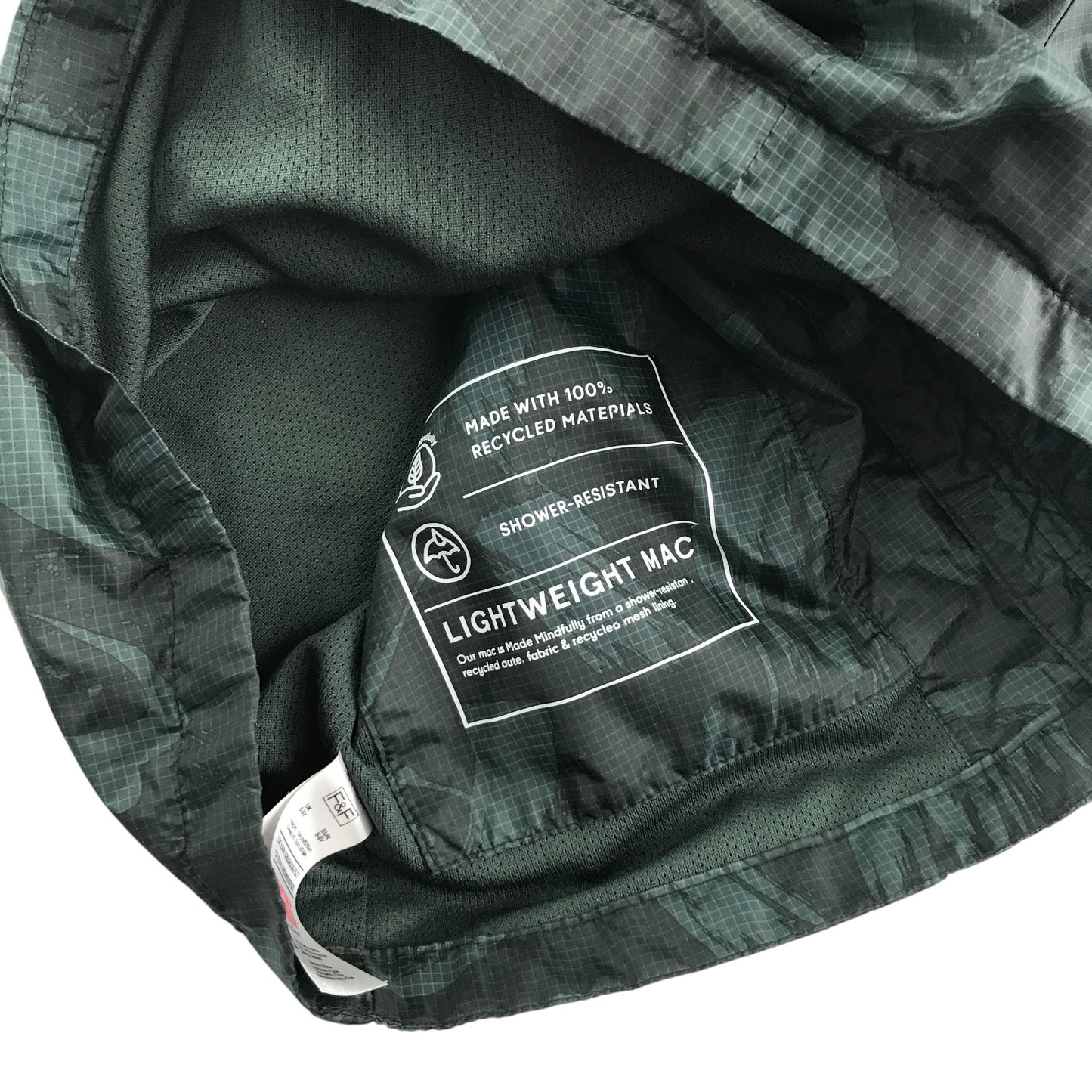 F&F light jacket 8-9 years khaki camo design light weight shower resistant
