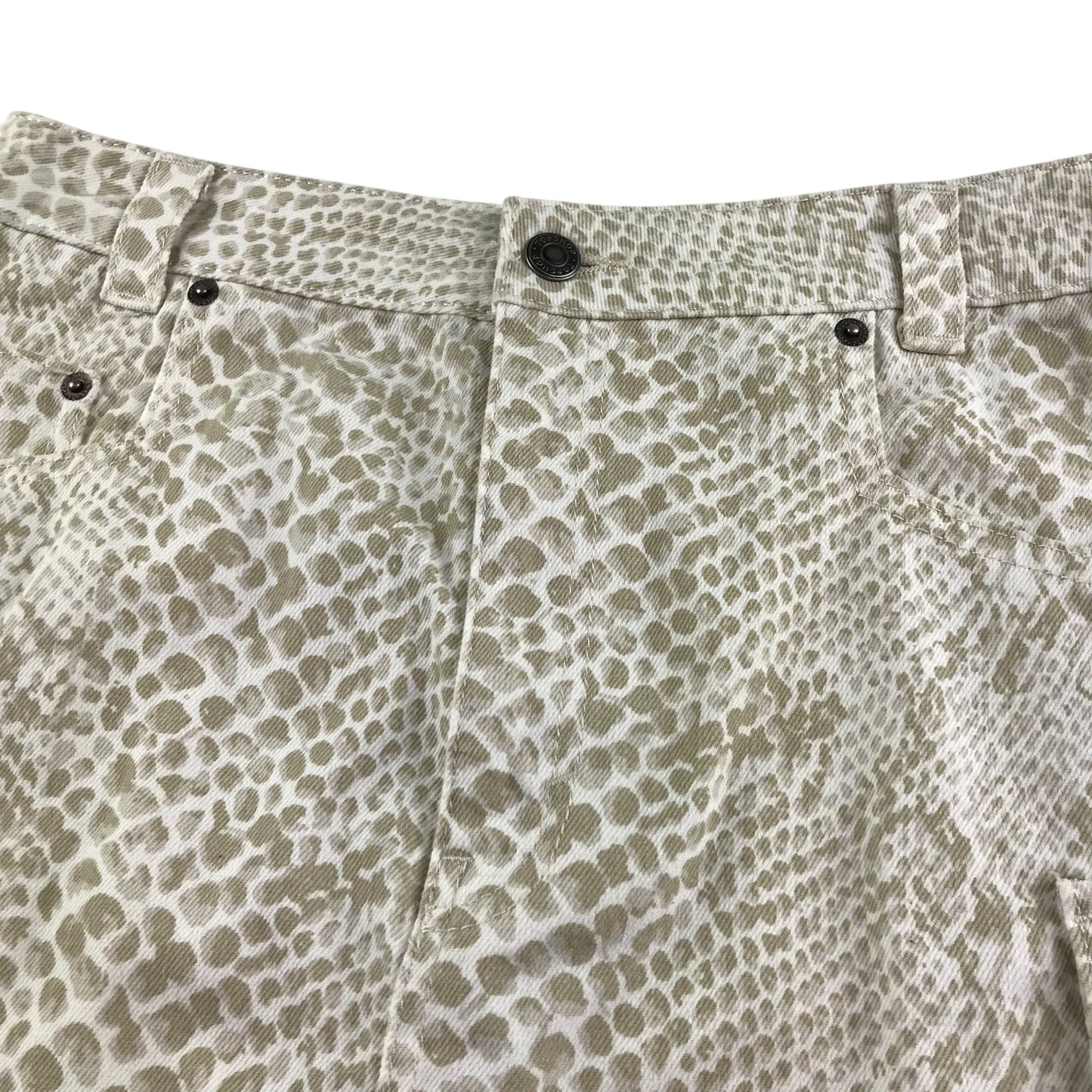 Top Shop skirt women's size UK 10 white and beige denim snake skin pattern cotton