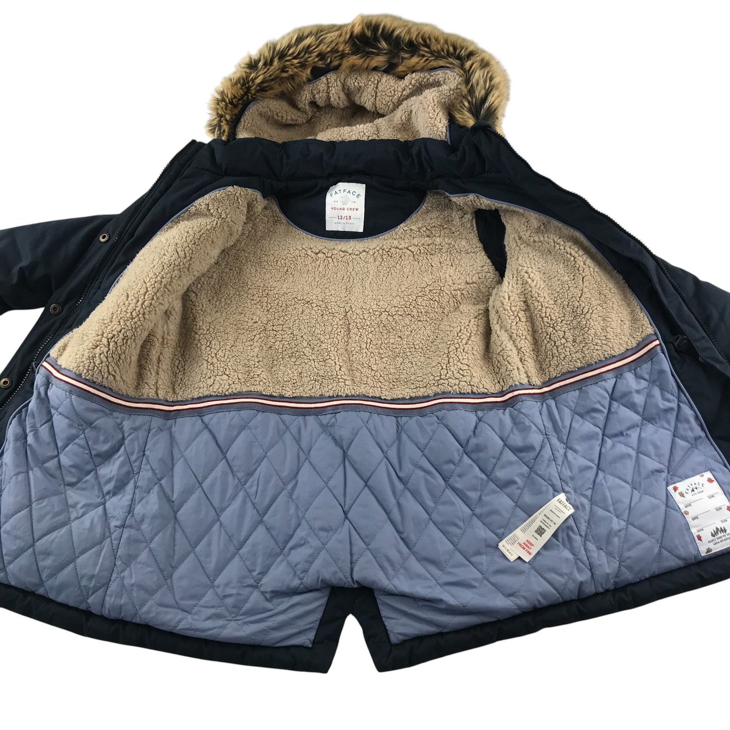 Fatface jacket 12-13 years navy parka fluffy and warm lining