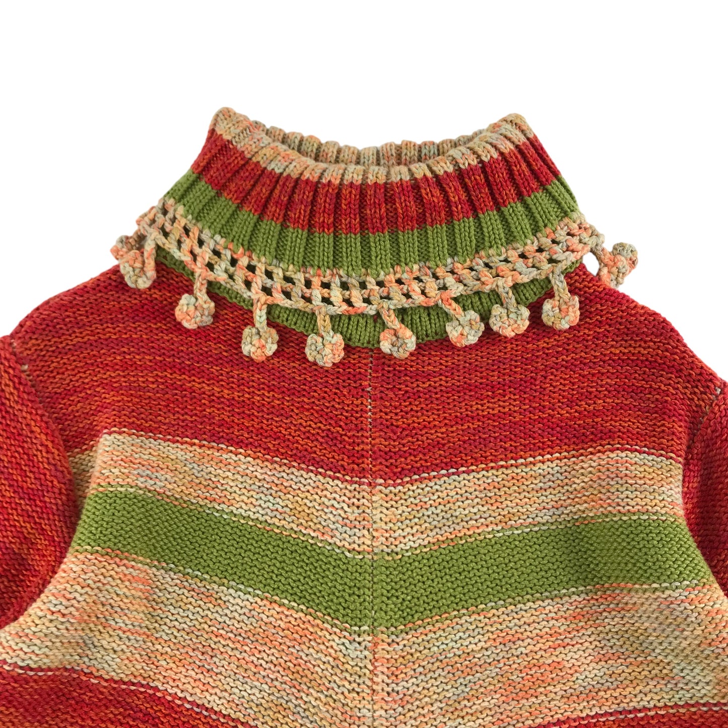 Pampolina Jumper Age 5 Red Green Multicolour Stripy Turtle Neck