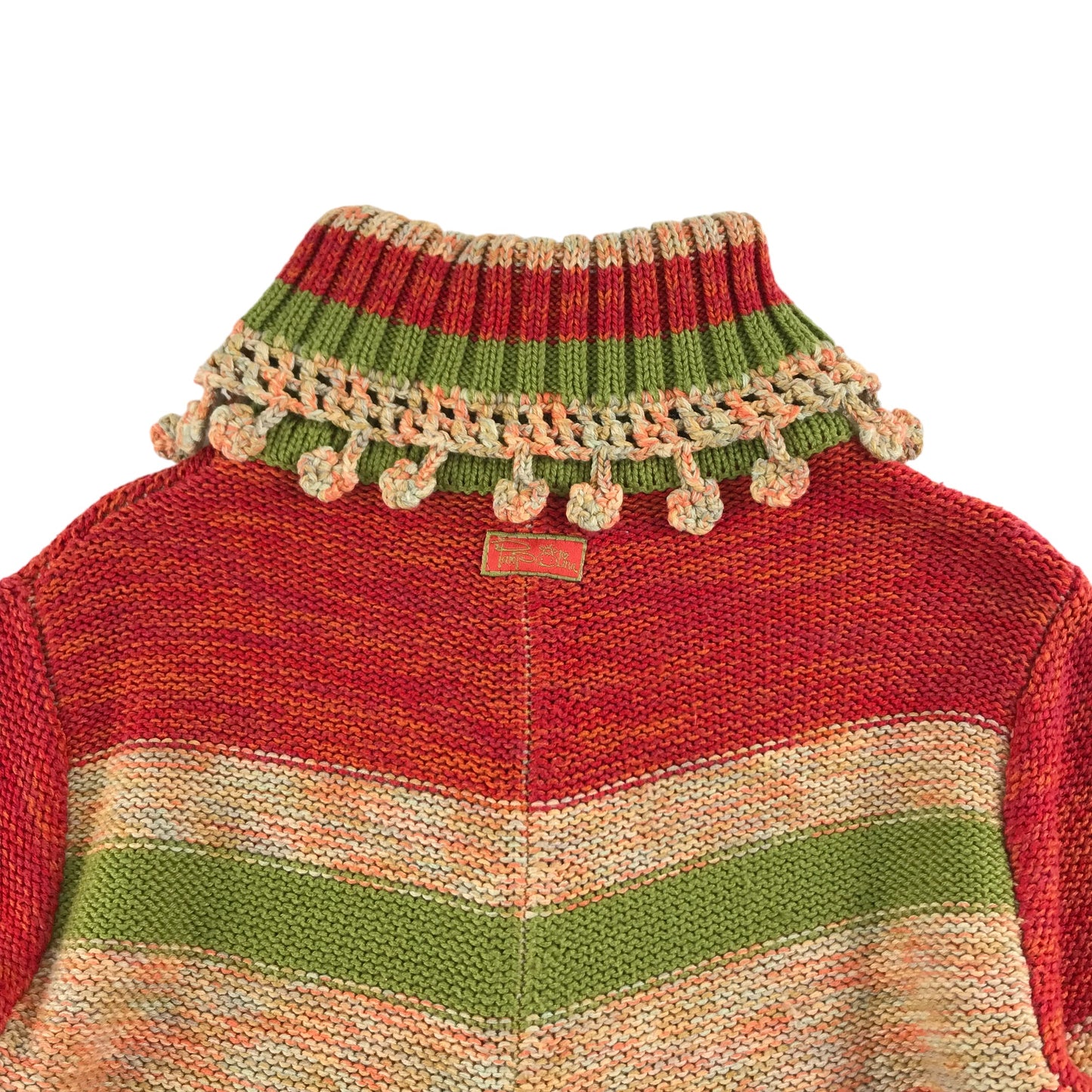Pampolina Jumper Age 5 Red Green Multicolour Stripy Turtle Neck