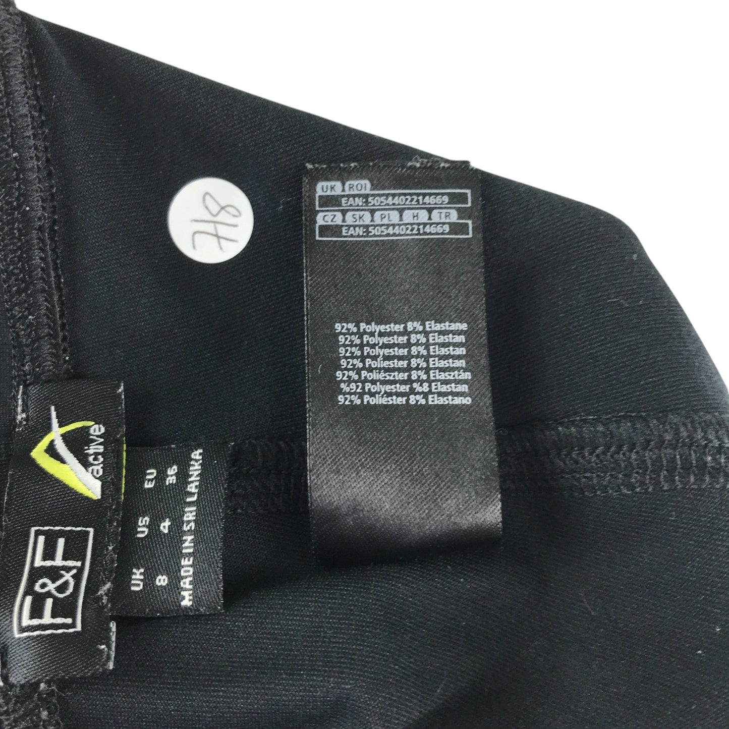 F&F sport leggings women's size 8 black with side panel graphic design