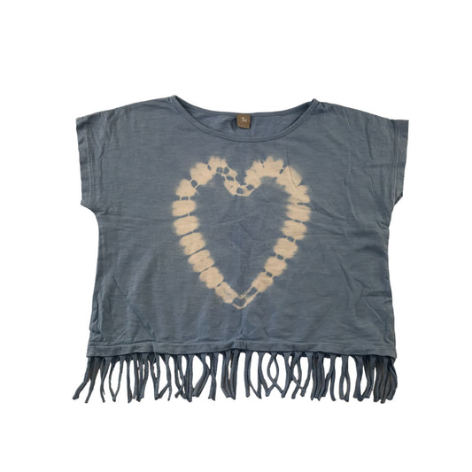 Tu T-shirt Age 9 Light Blue Cropped Fringe Hem Tie Dye Love Heart Cotton