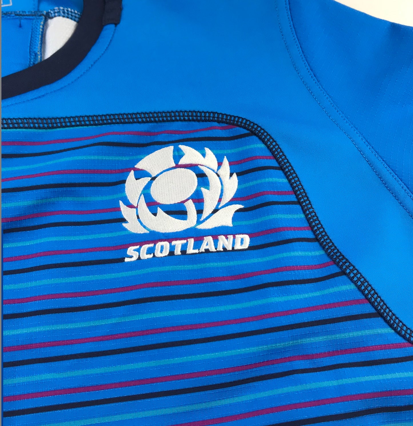 Macron Rugby Top Men's S Blue with Black and Purple Stripes
