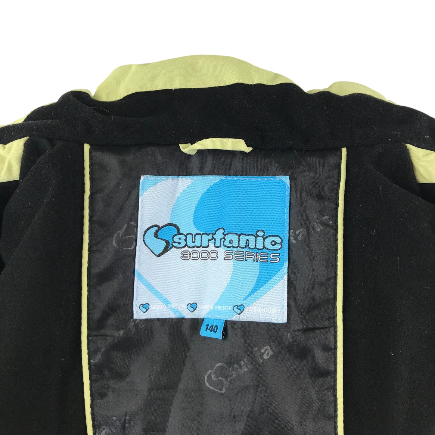 Surfanic 3000 ski jacket 9-10 years light green fleece lining waterproof