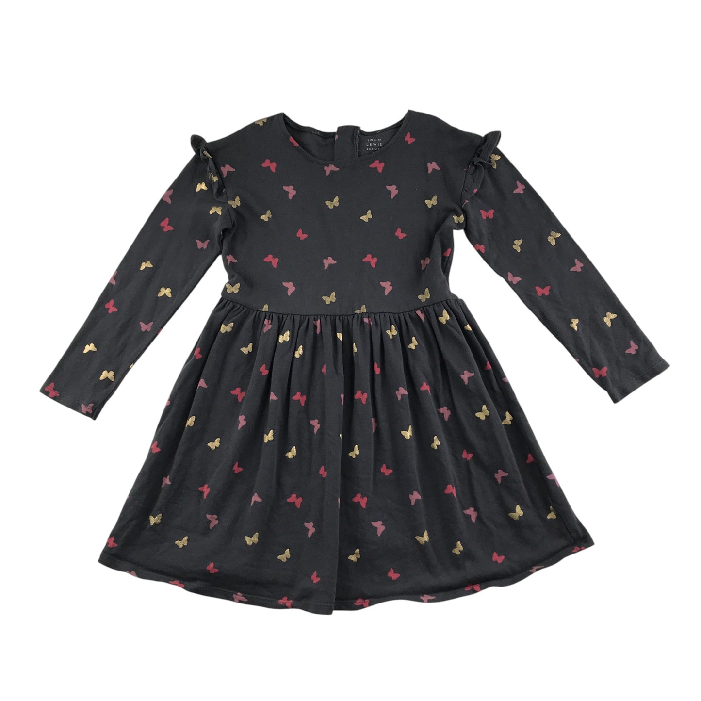 John Lewis Dress 7-8 years navy with butterfly multicolour print design cotton