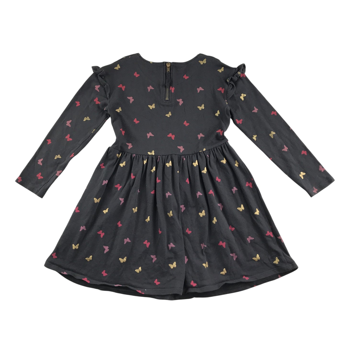John Lewis Dress 7-8 years navy with butterfly multicolour print design cotton