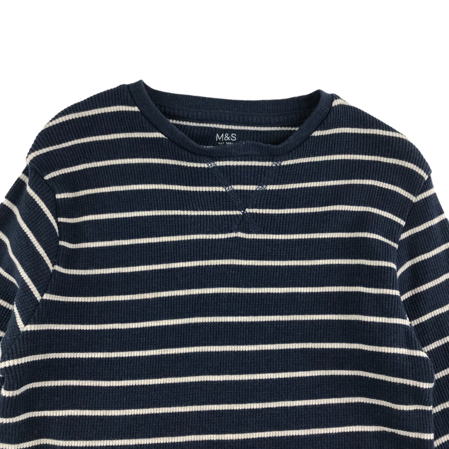 M&S T-shirt Age 6 Navy Blue Long Sleeve Stripy Pattern