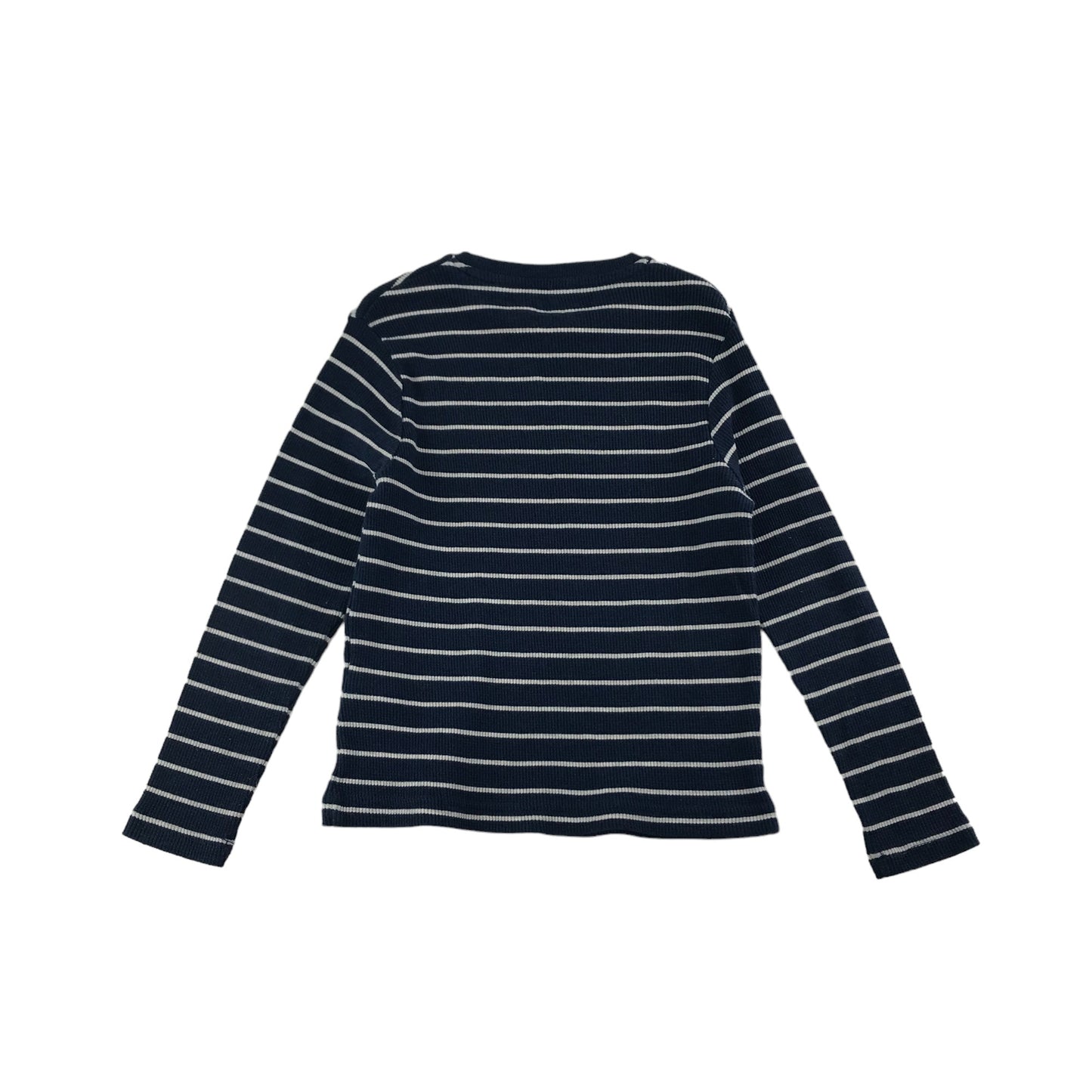 M&S T-shirt Age 6 Navy Blue Long Sleeve Stripy Pattern