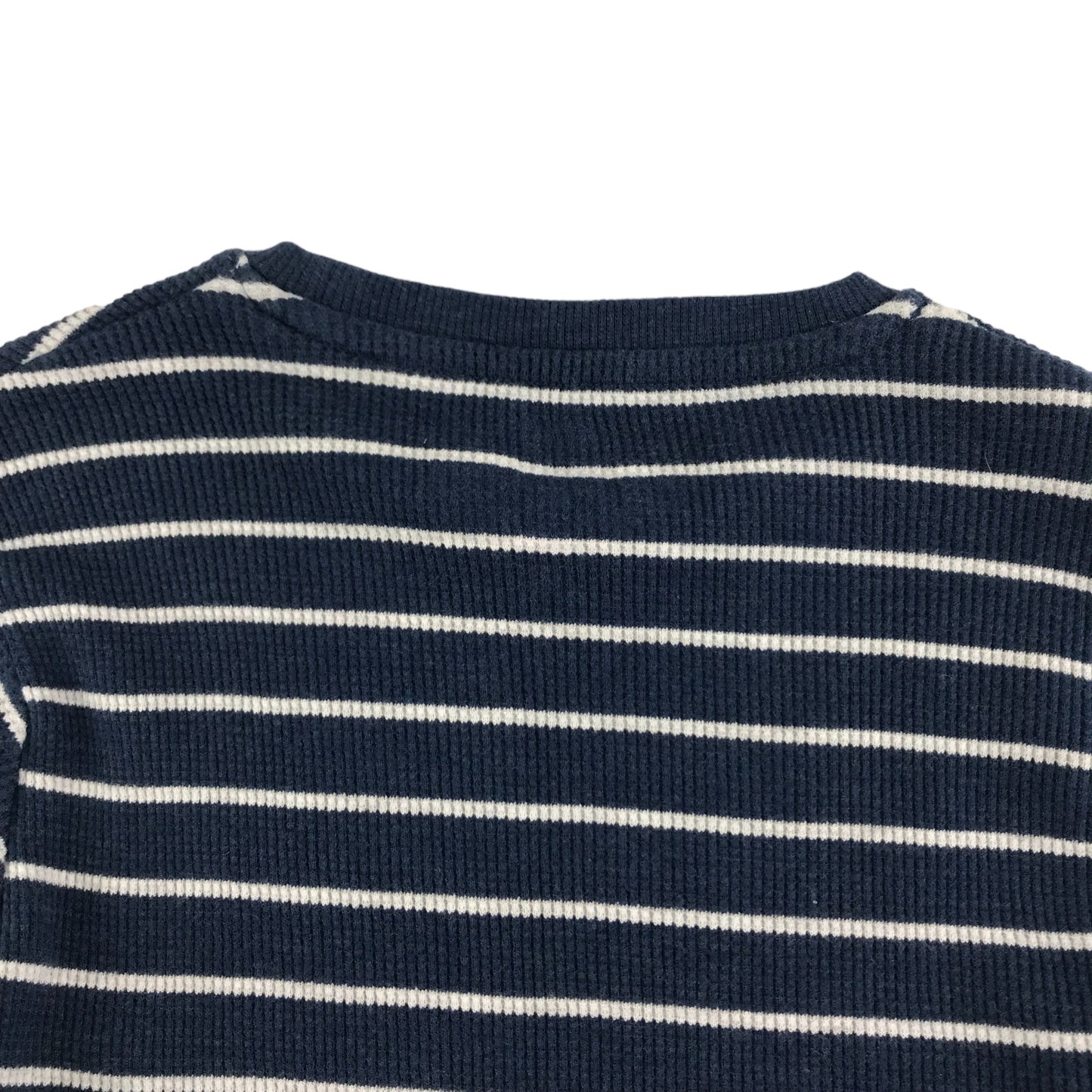 M&S T-shirt Age 6 Navy Blue Long Sleeve Stripy Pattern