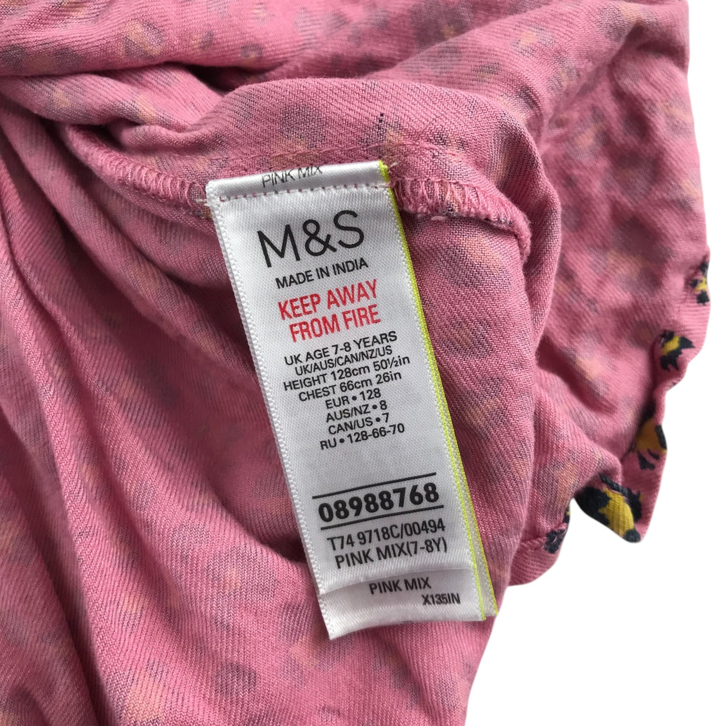 M&S Dress 7-8 years pink long sleeve leopard print
