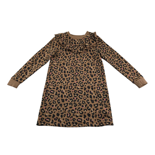F&F Dress 7-8 years beige long sleeve with frilled crew neck