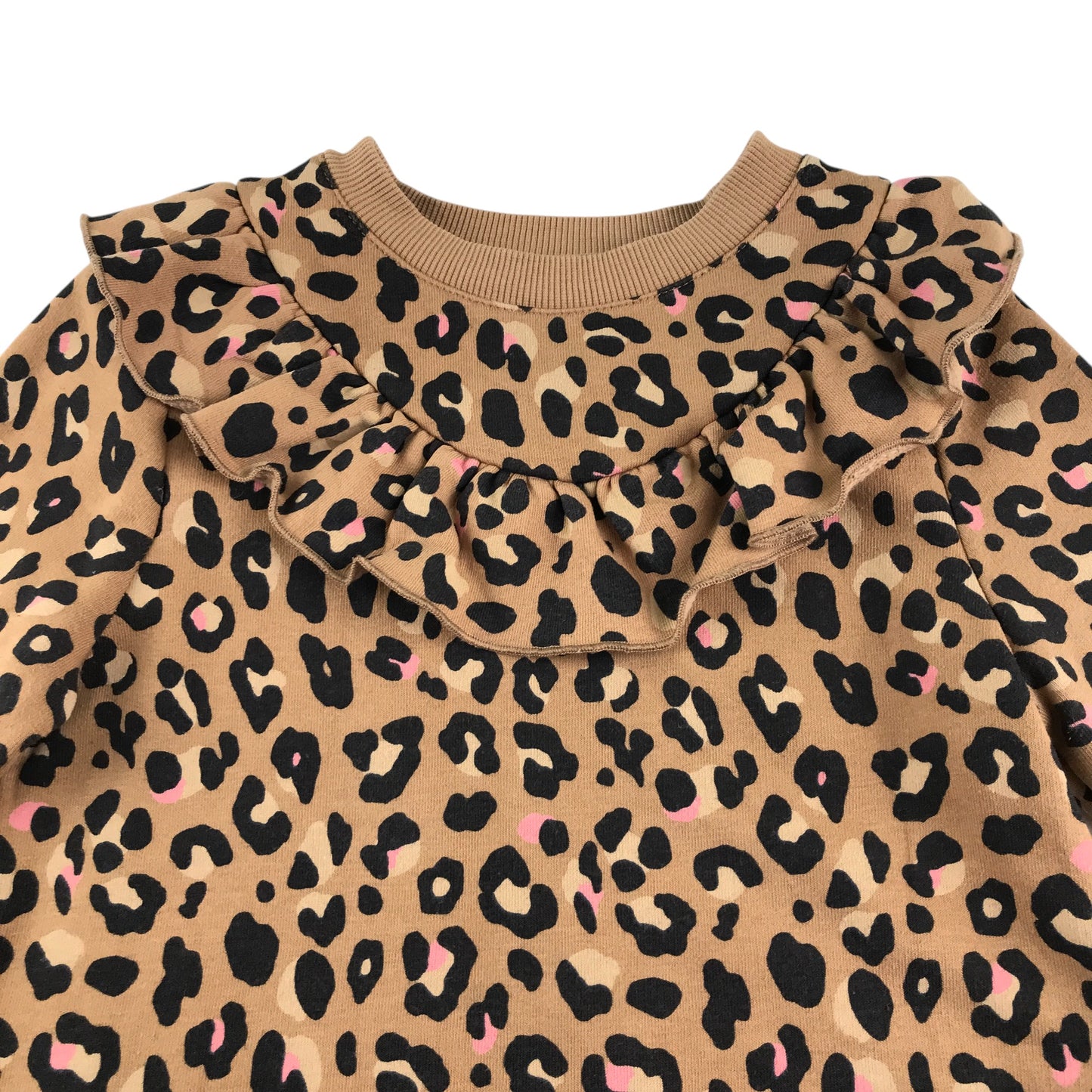 F&F Dress 7-8 years beige long sleeve with frilled crew neck