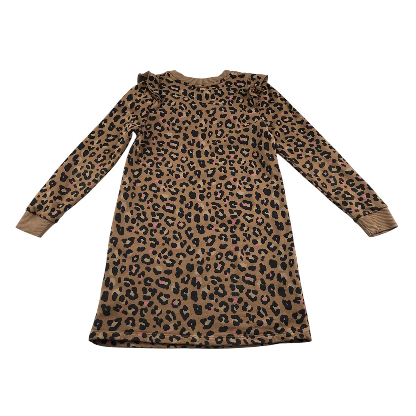 F&F Dress 7-8 years beige long sleeve with frilled crew neck