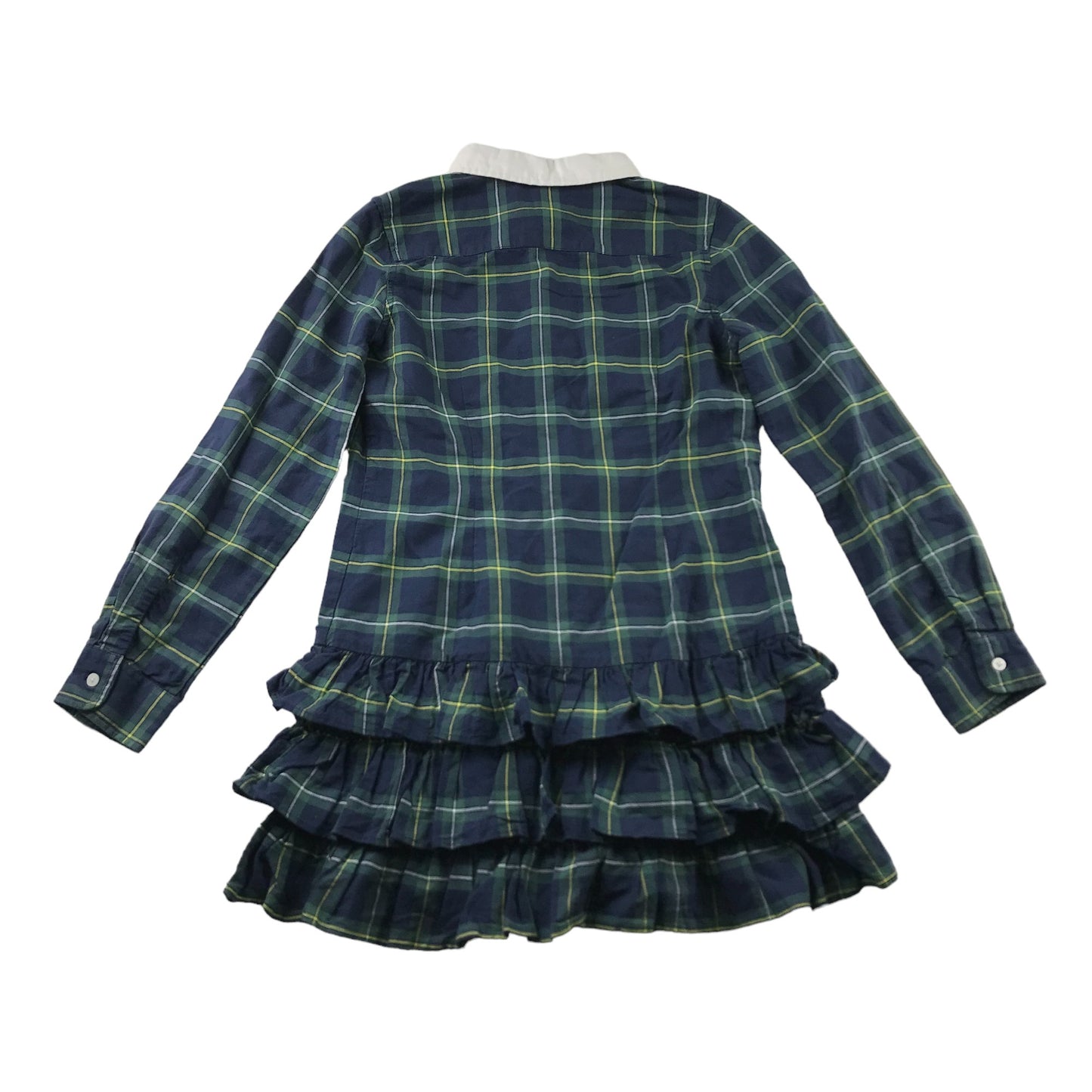 Ralph Lauren Dress Age 10 Navy and Green Checked Shirt Collars Long Sleeve Layered skirt
