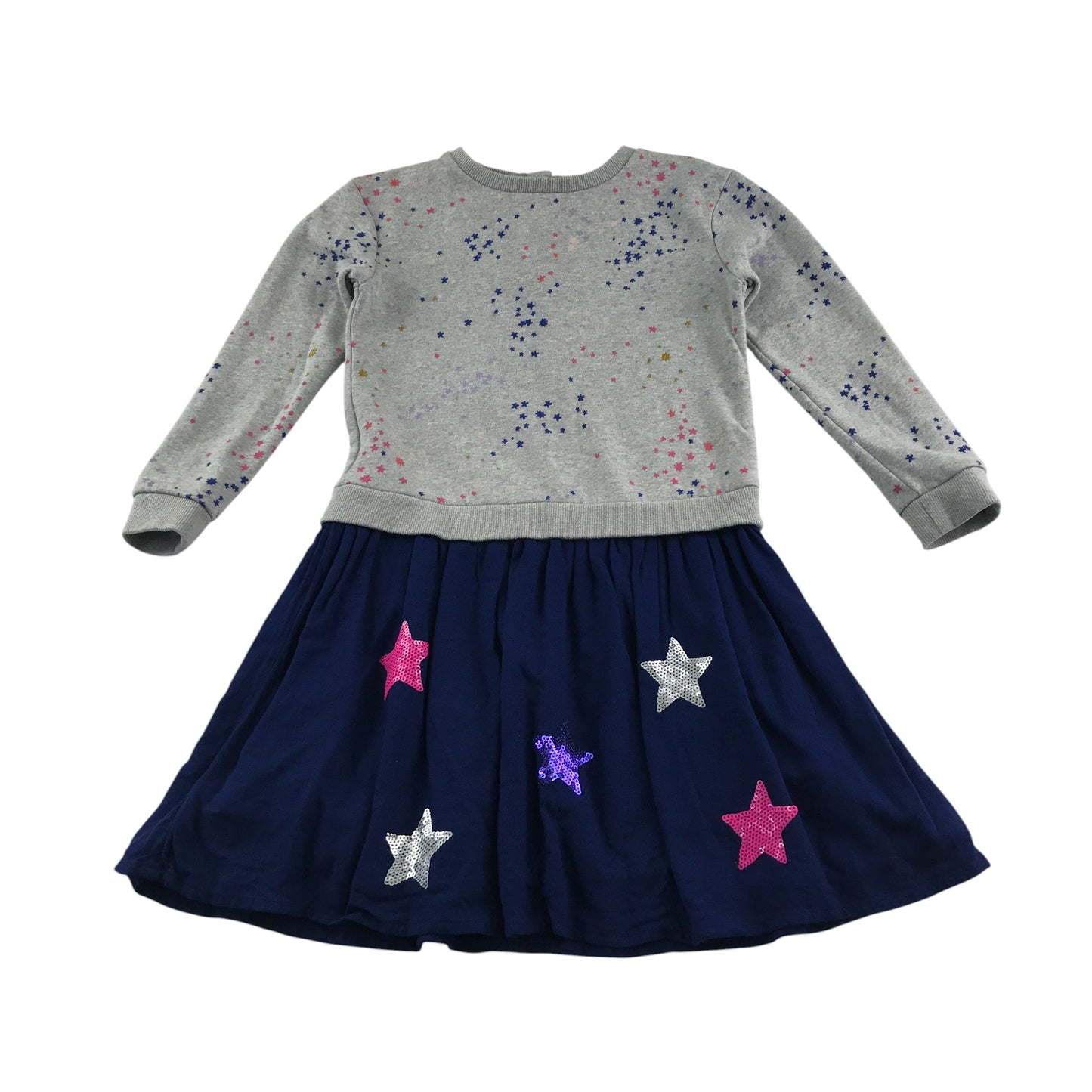 M&S dress 6-7 years grey marl long sleeve with stars and sequins print