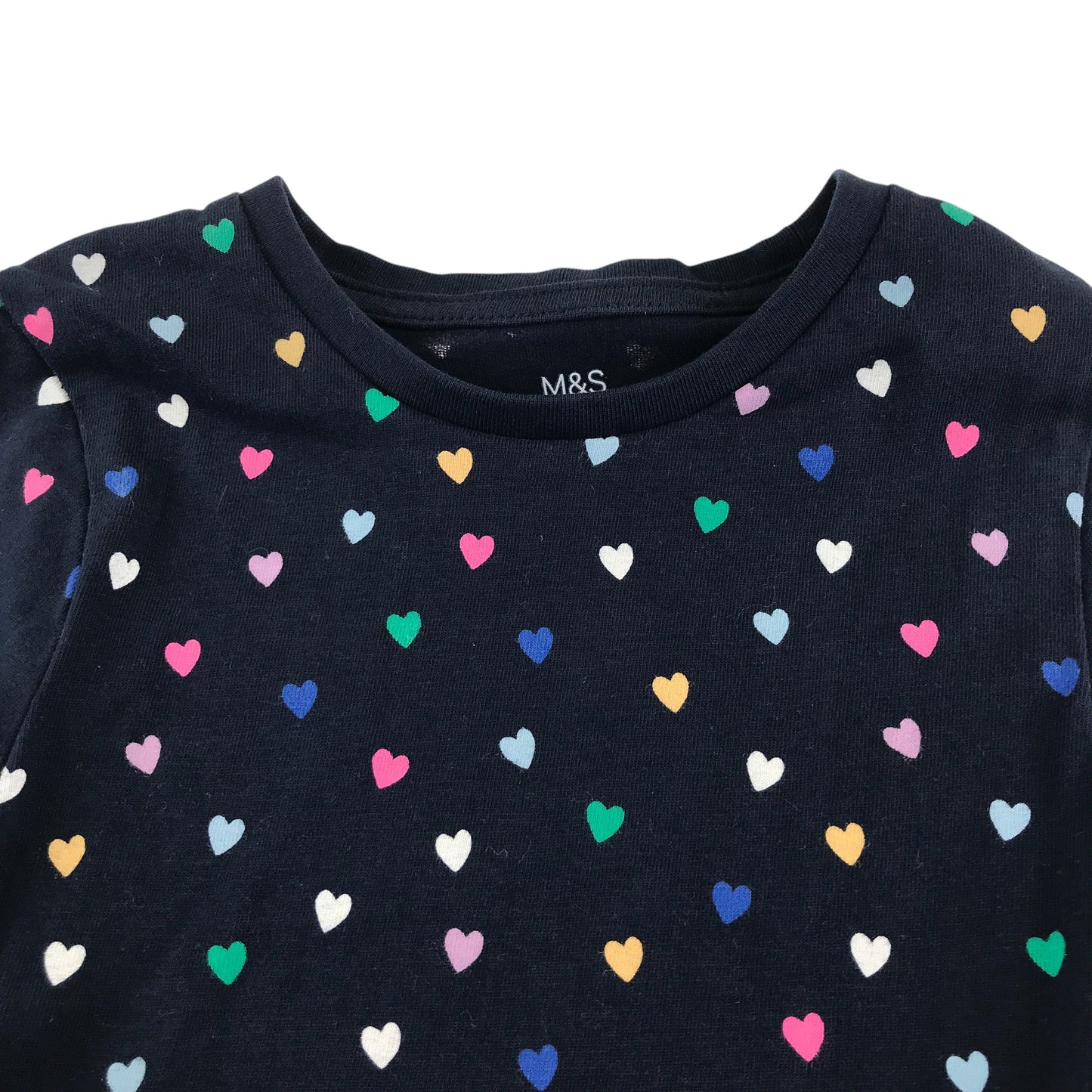 M&S dress 5-6 years navy long sleeve with multicolour hearts print cotton