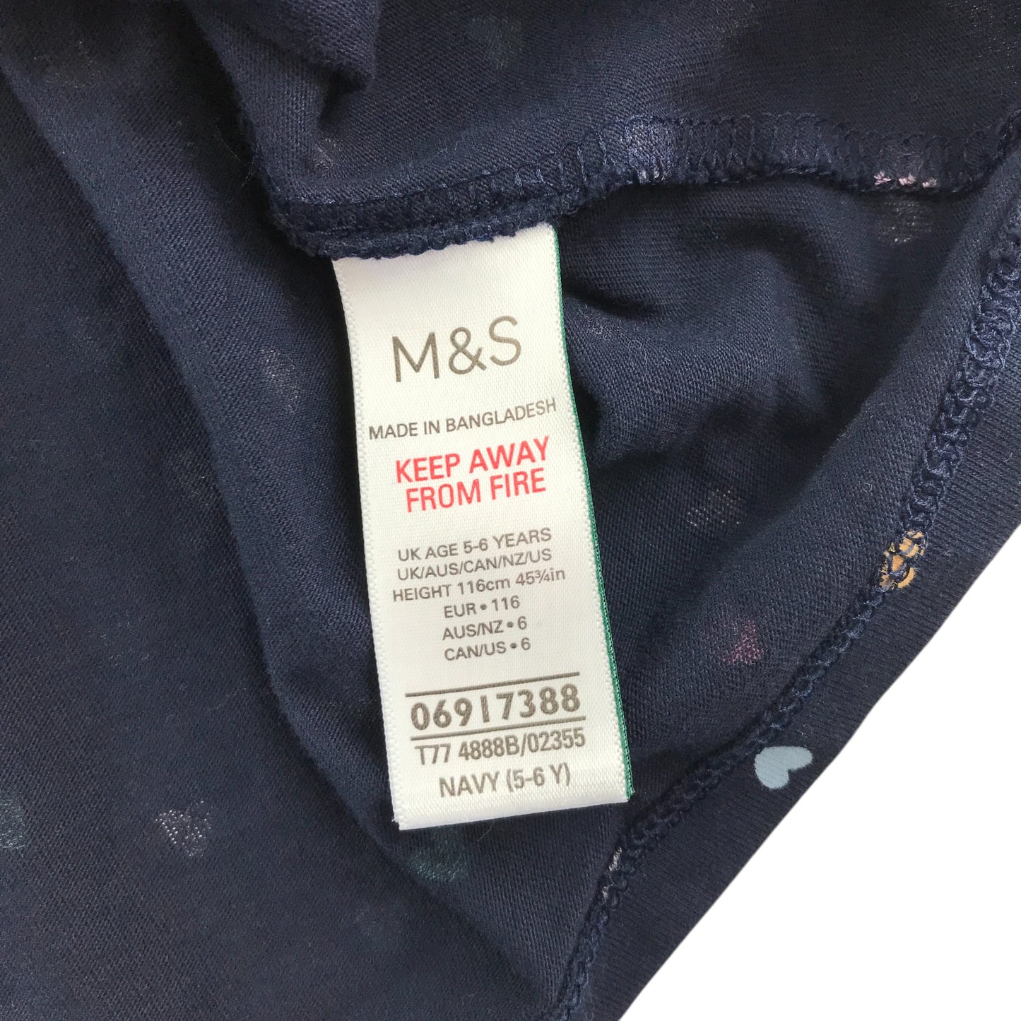 M&S dress 5-6 years navy long sleeve with multicolour hearts print cotton