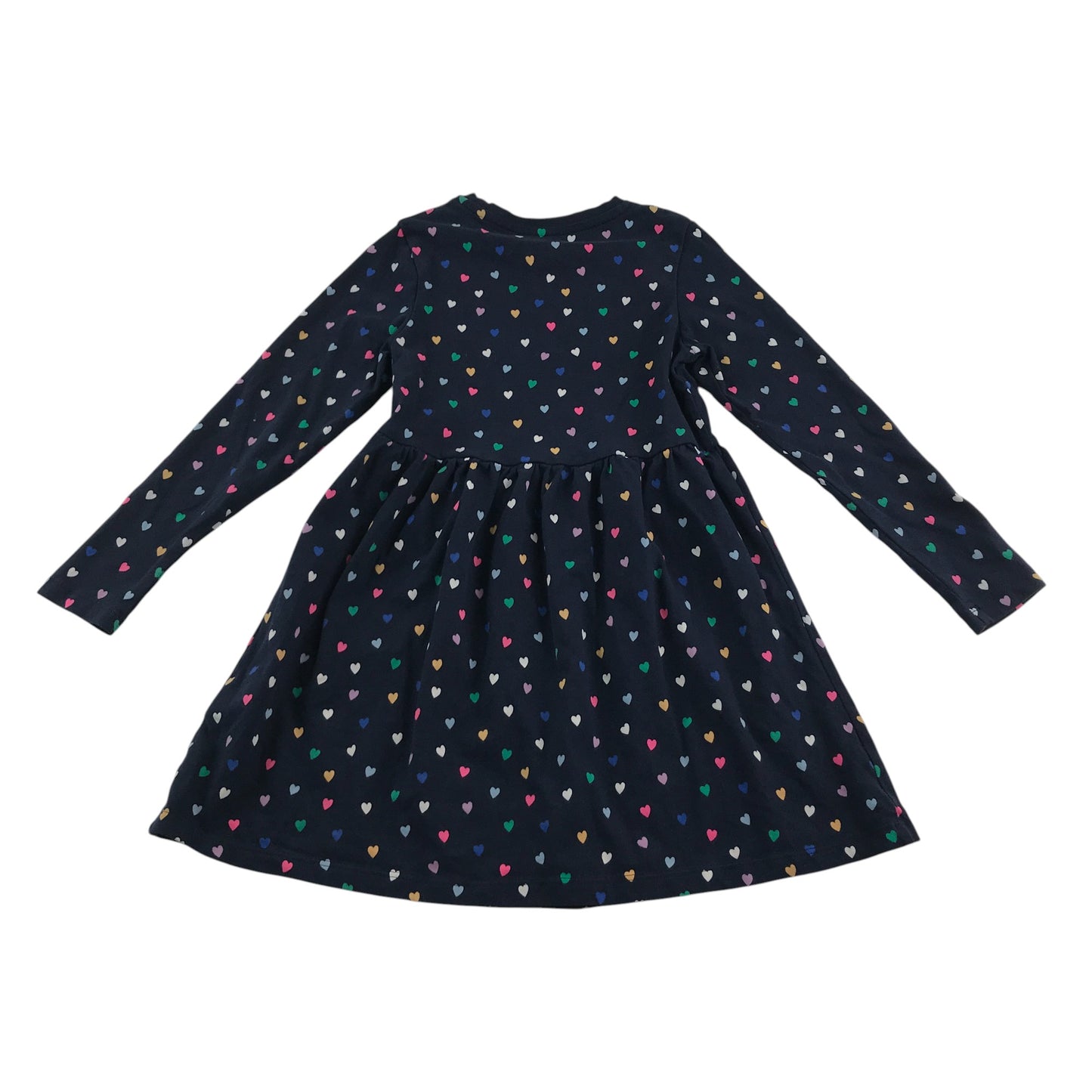 M&S dress 5-6 years navy long sleeve with multicolour hearts print cotton