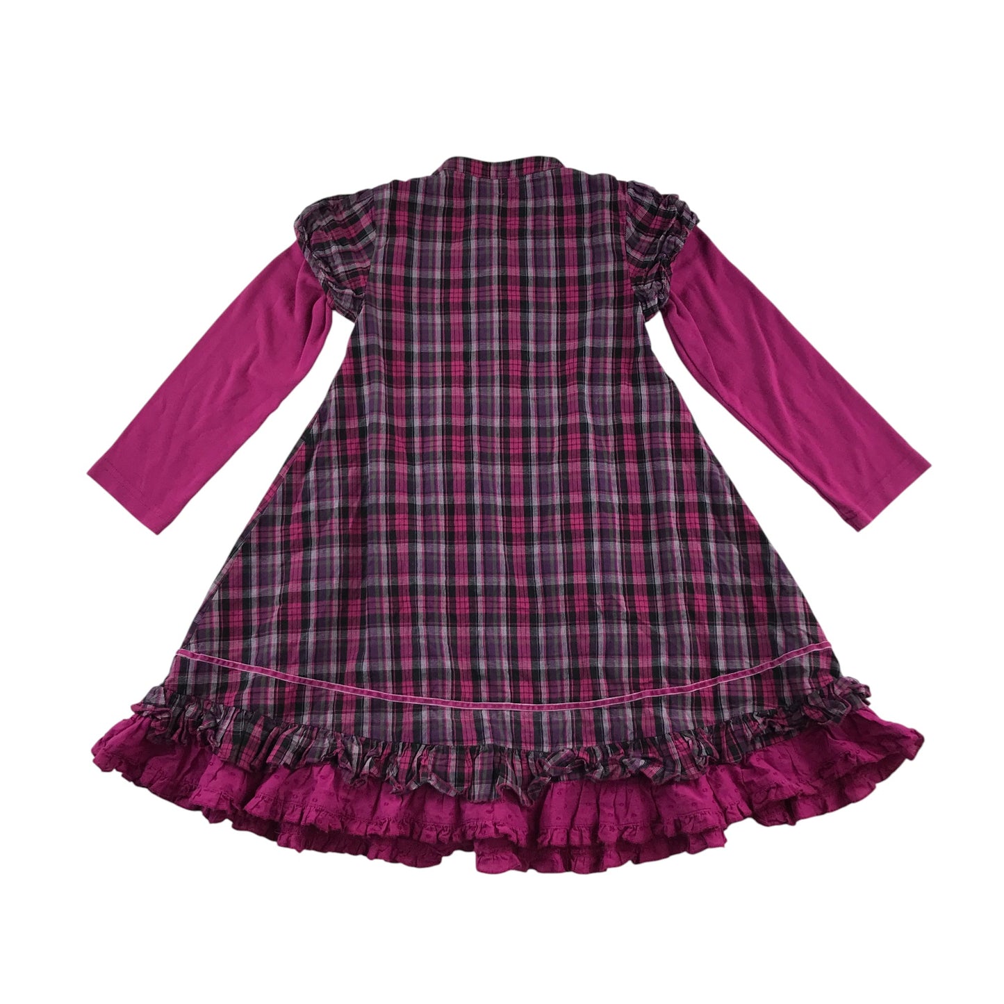 M&S dress 5-6 years pink long sleeve checked pattern frilled hem cotton
