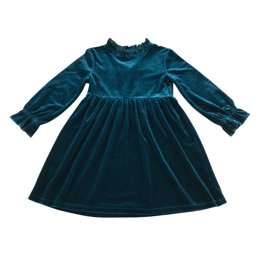 Dunnes Stores dress 5-6 years blue green long sleeve velvety material event wear