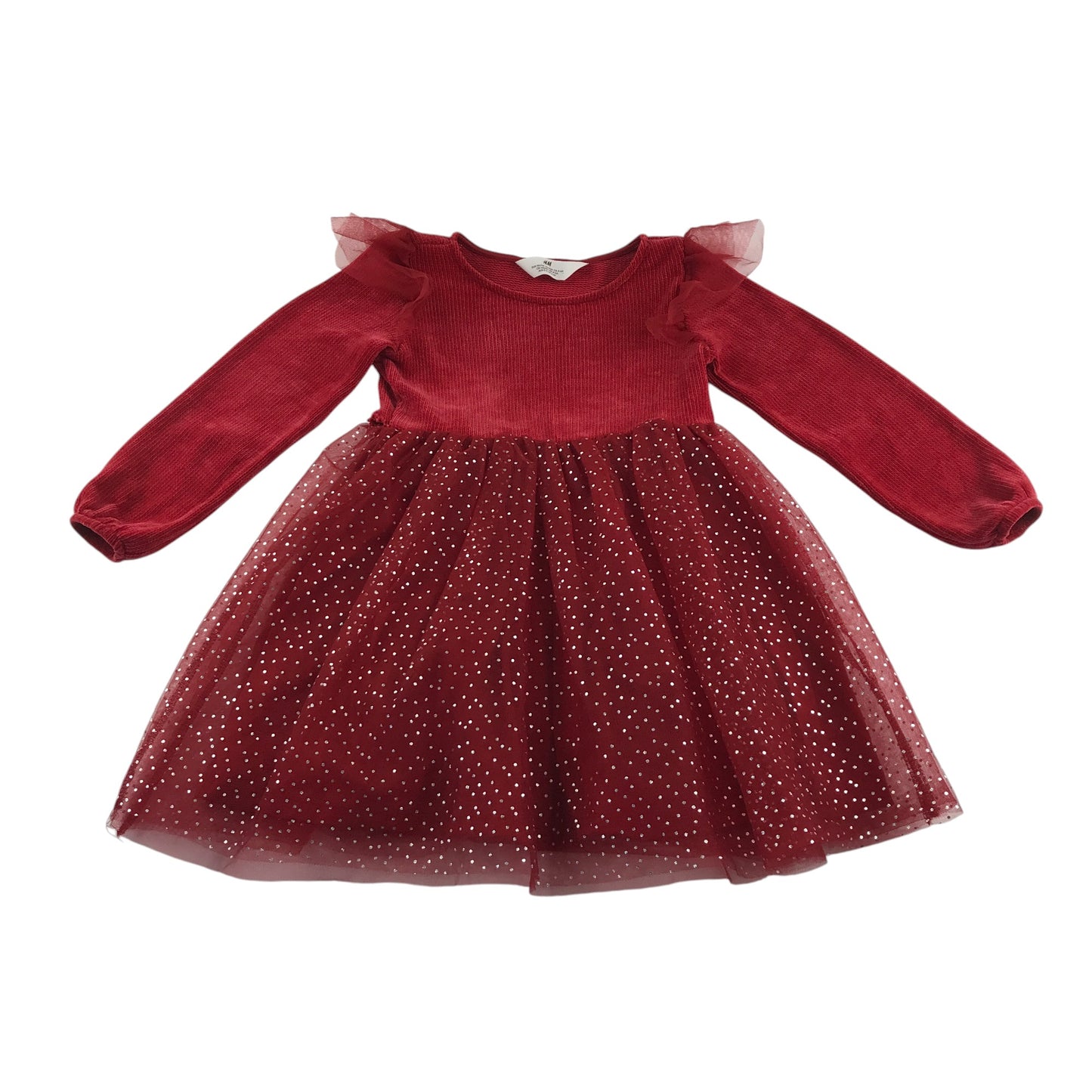 H&M dress 5-6 years red long sleeve top with tulle glittery skirt