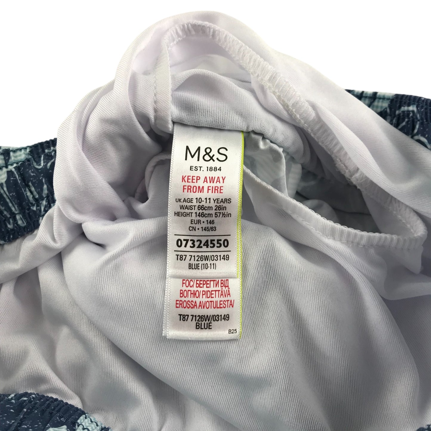 M&S swim trunks 10-11 years navy blue foliage print shorts