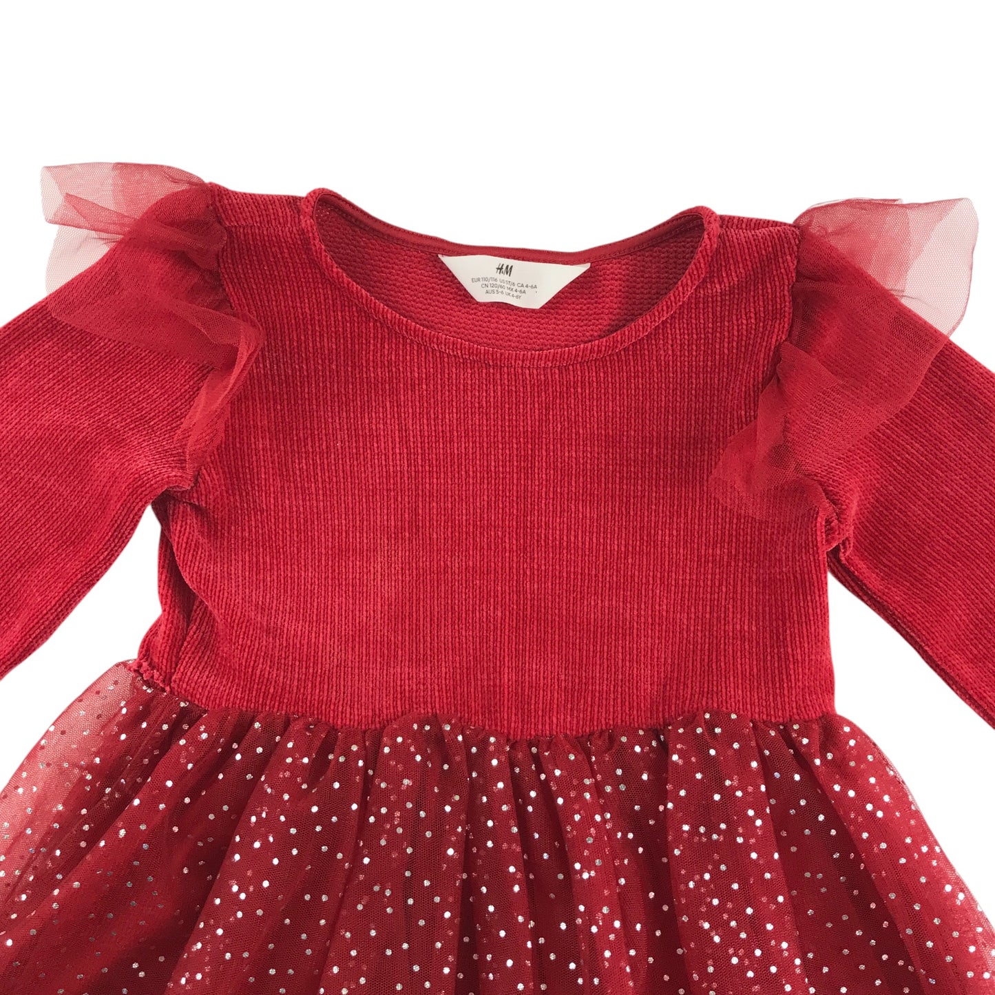 H&M dress 5-6 years red long sleeve top with tulle glittery skirt